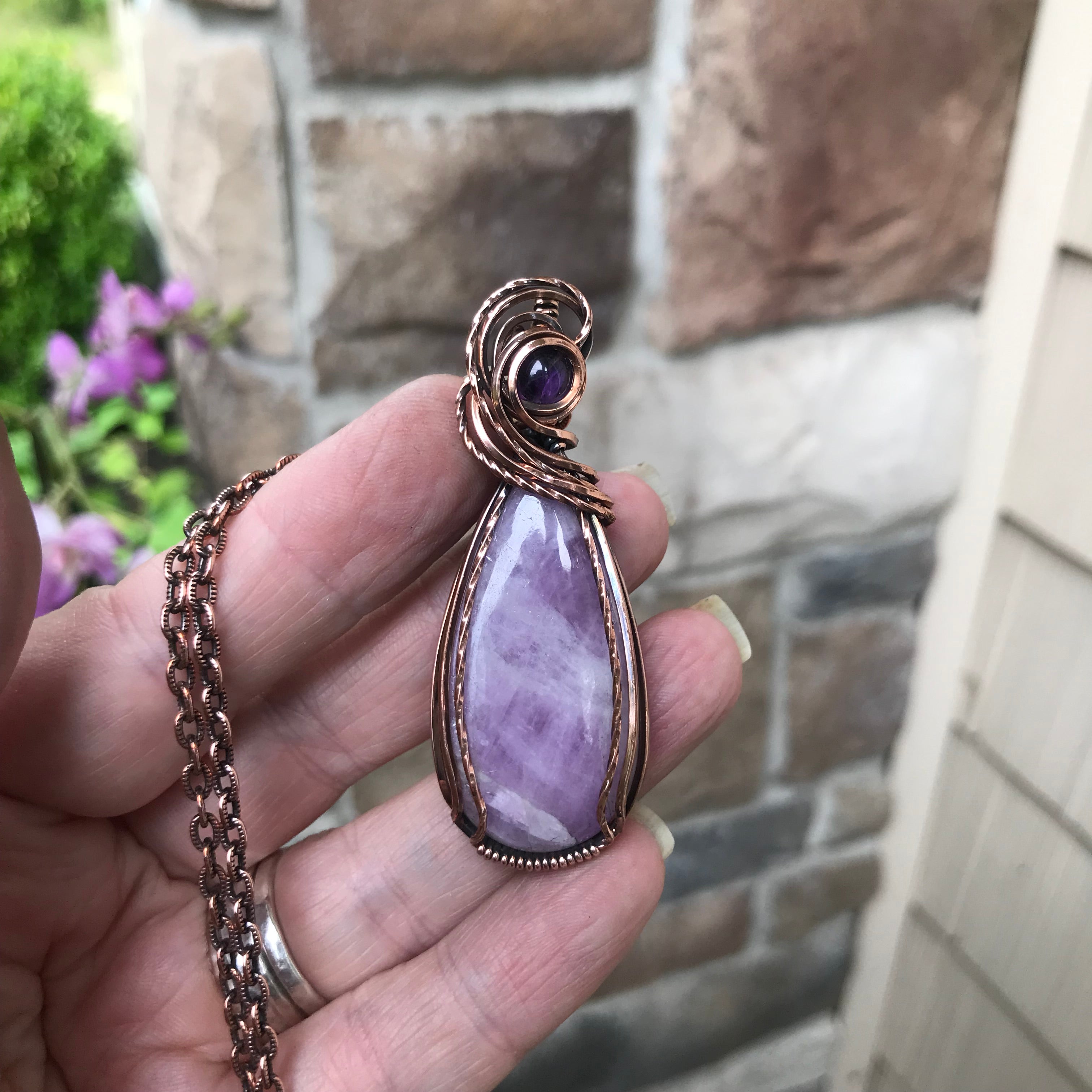 Kunzite & Amethyst Copper Pendant