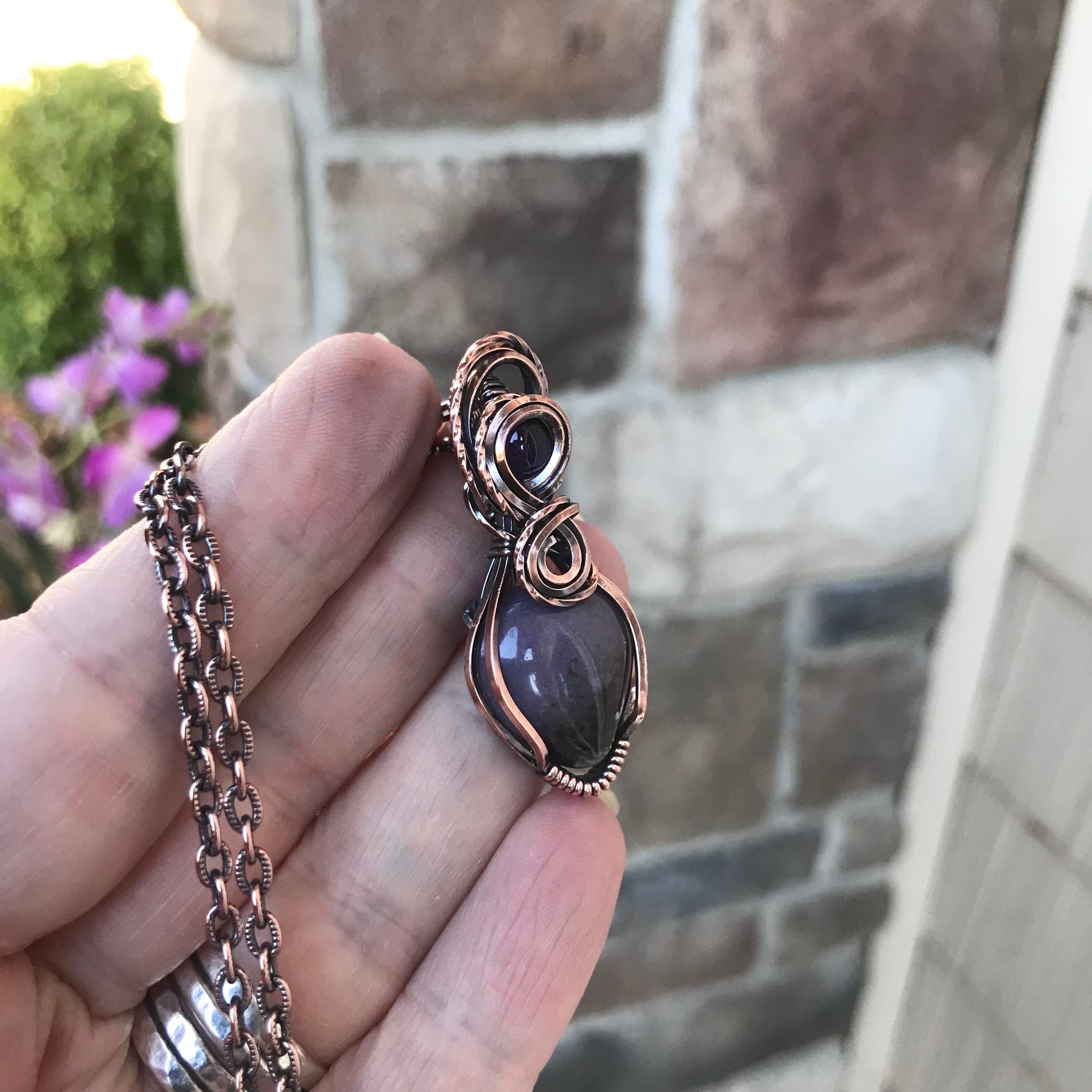 Amethyst Sage Agate Copper Pendant