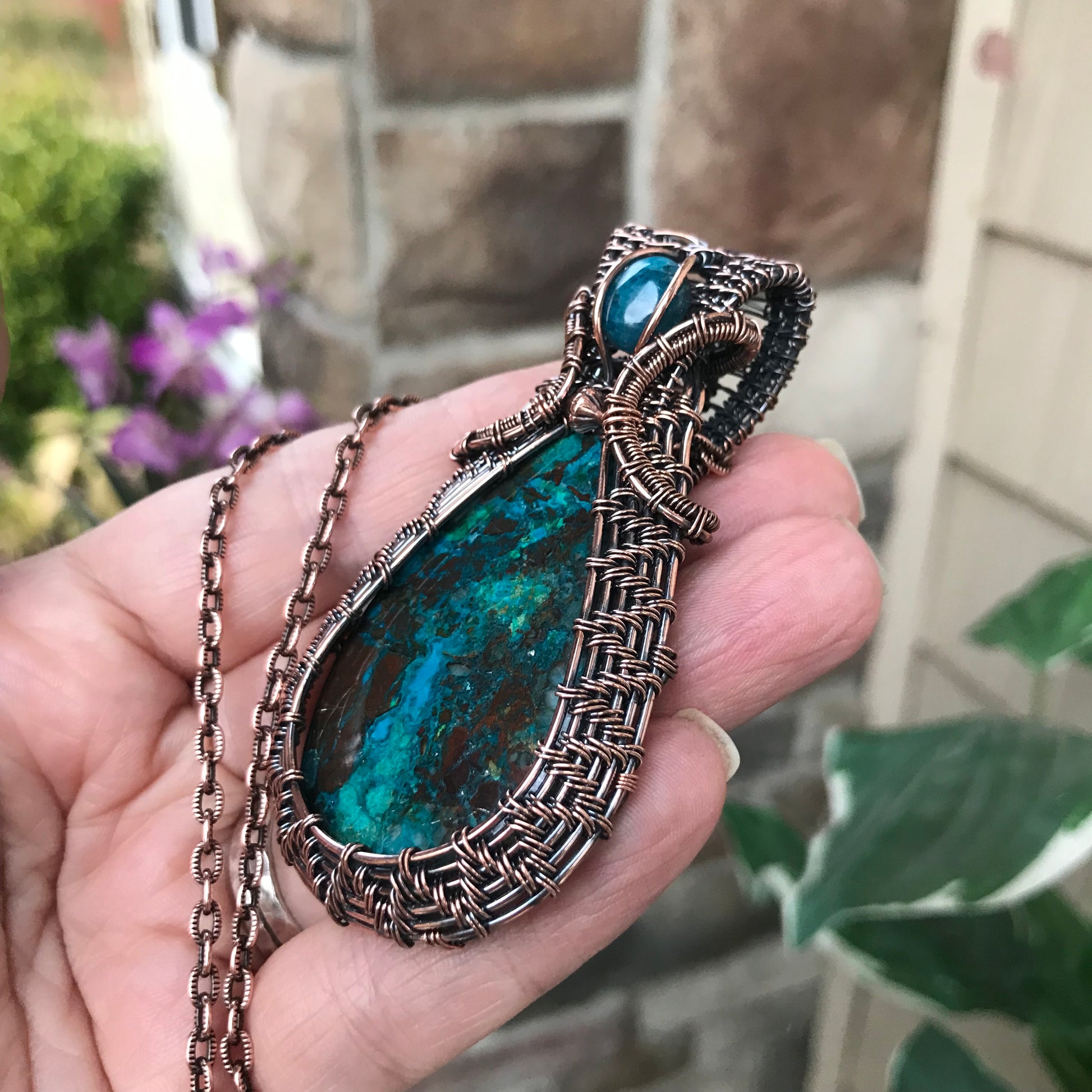 Chrysocolla & Apatite Copper Woven Necklace