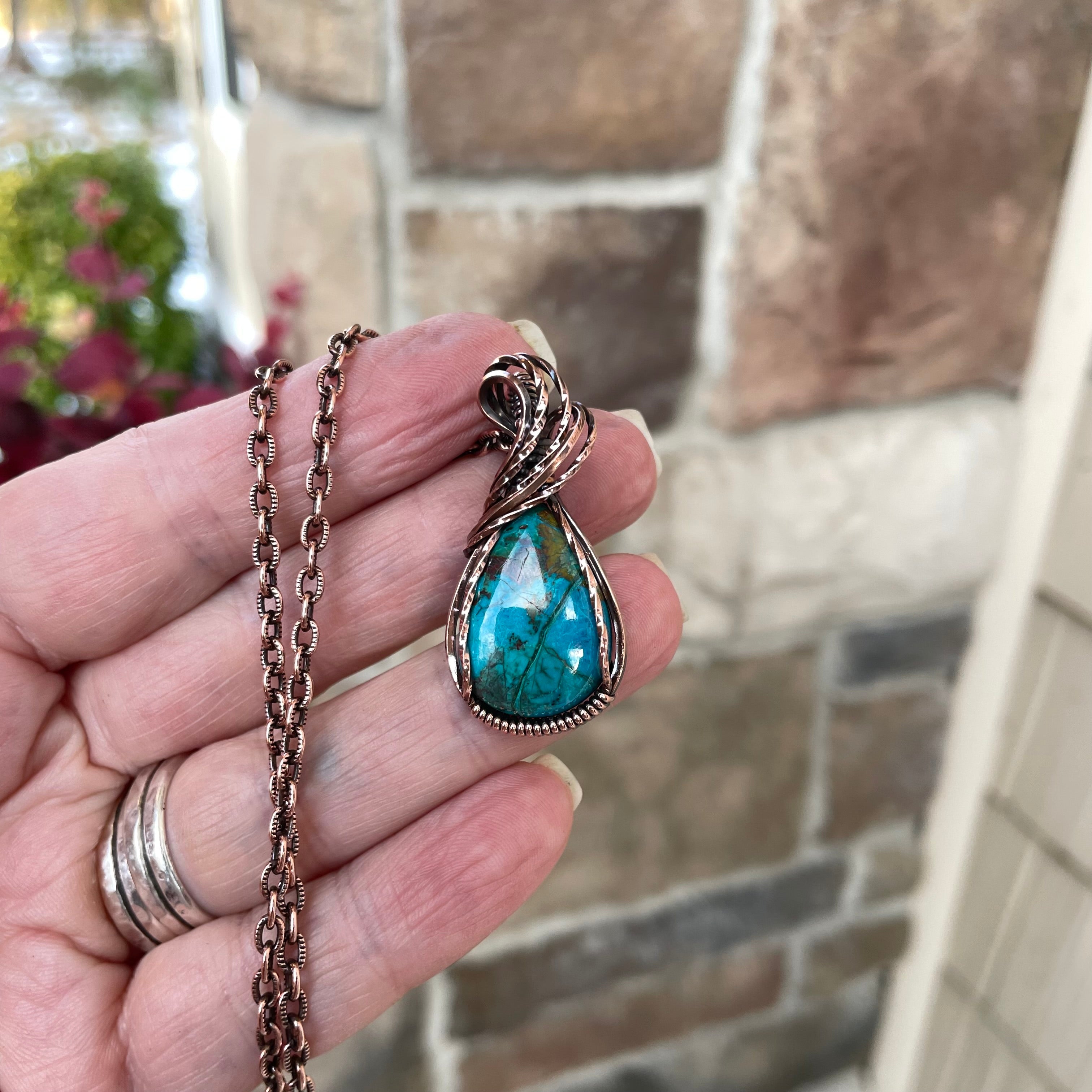 Chrysocolla Small Teardrop Copper Necklace