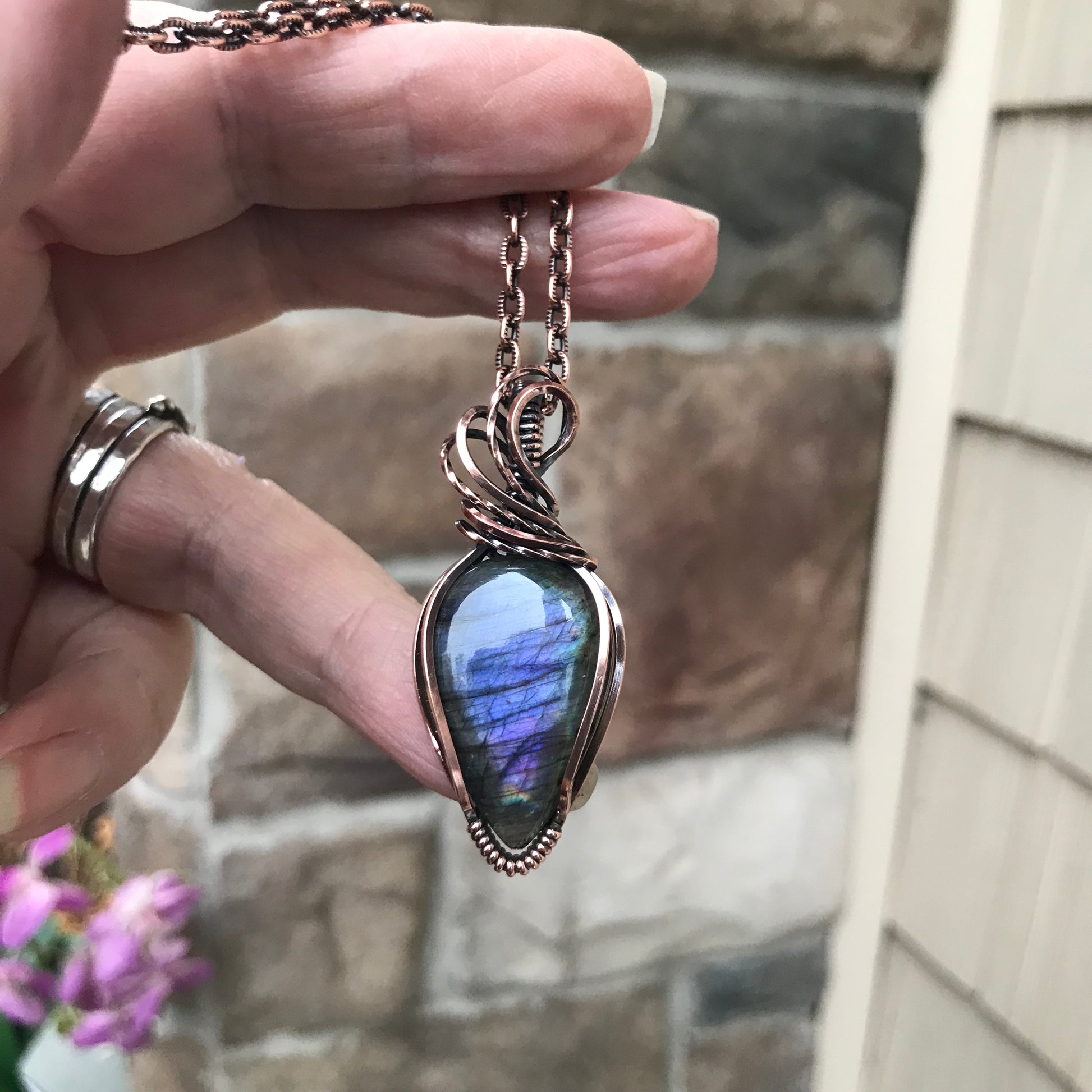 Purple Labradorite Teardrop Copper Necklace