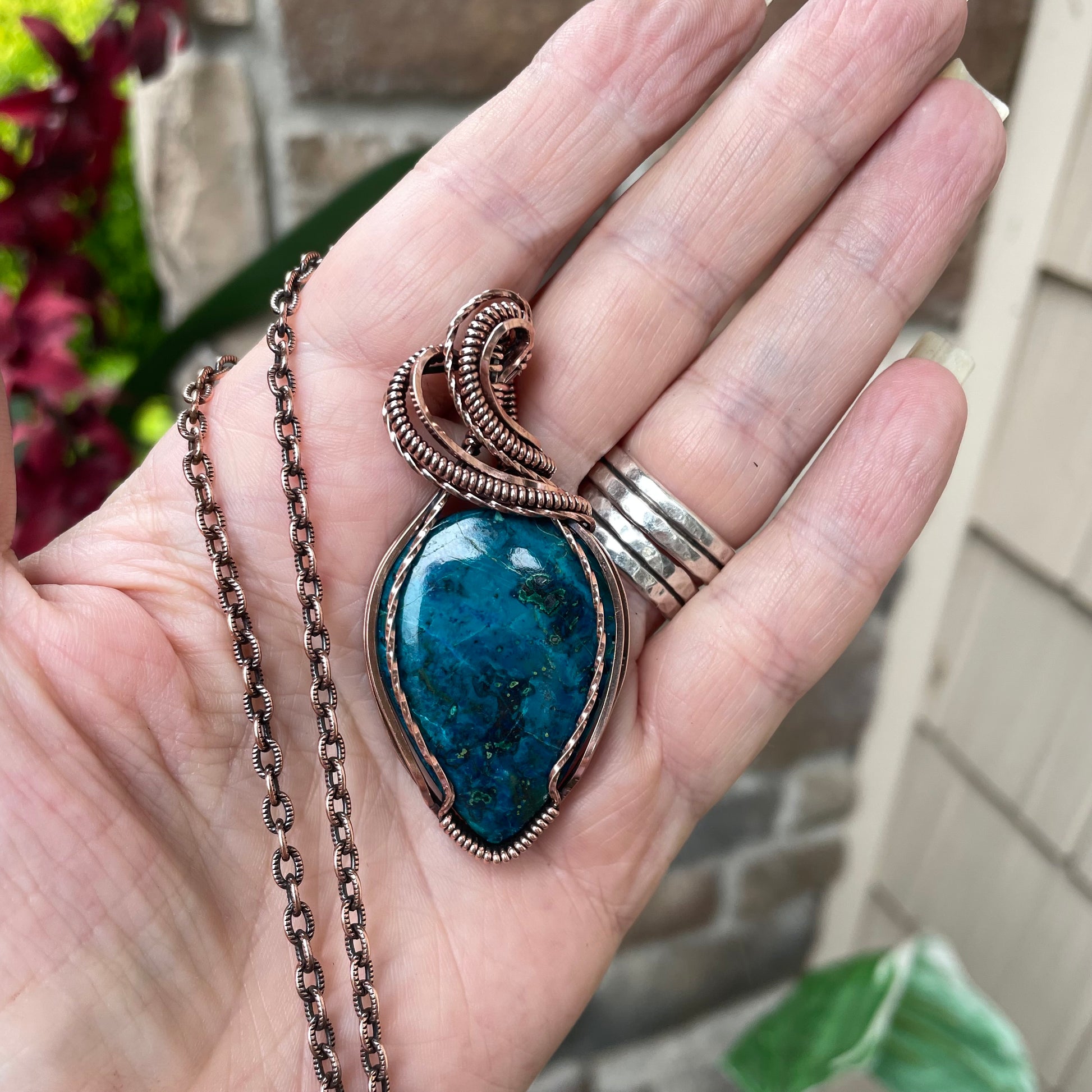 Shattuckite Teardrop Copper Necklace