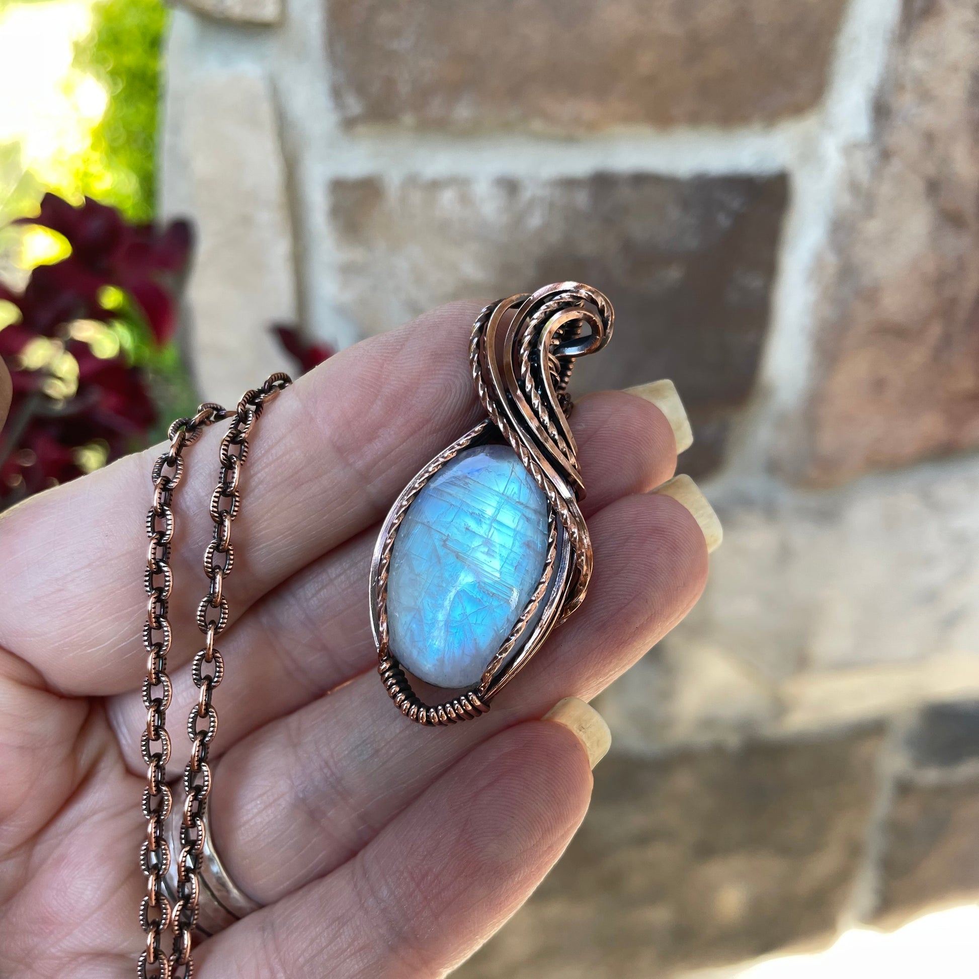 Moonstone Oval Copper Pendant