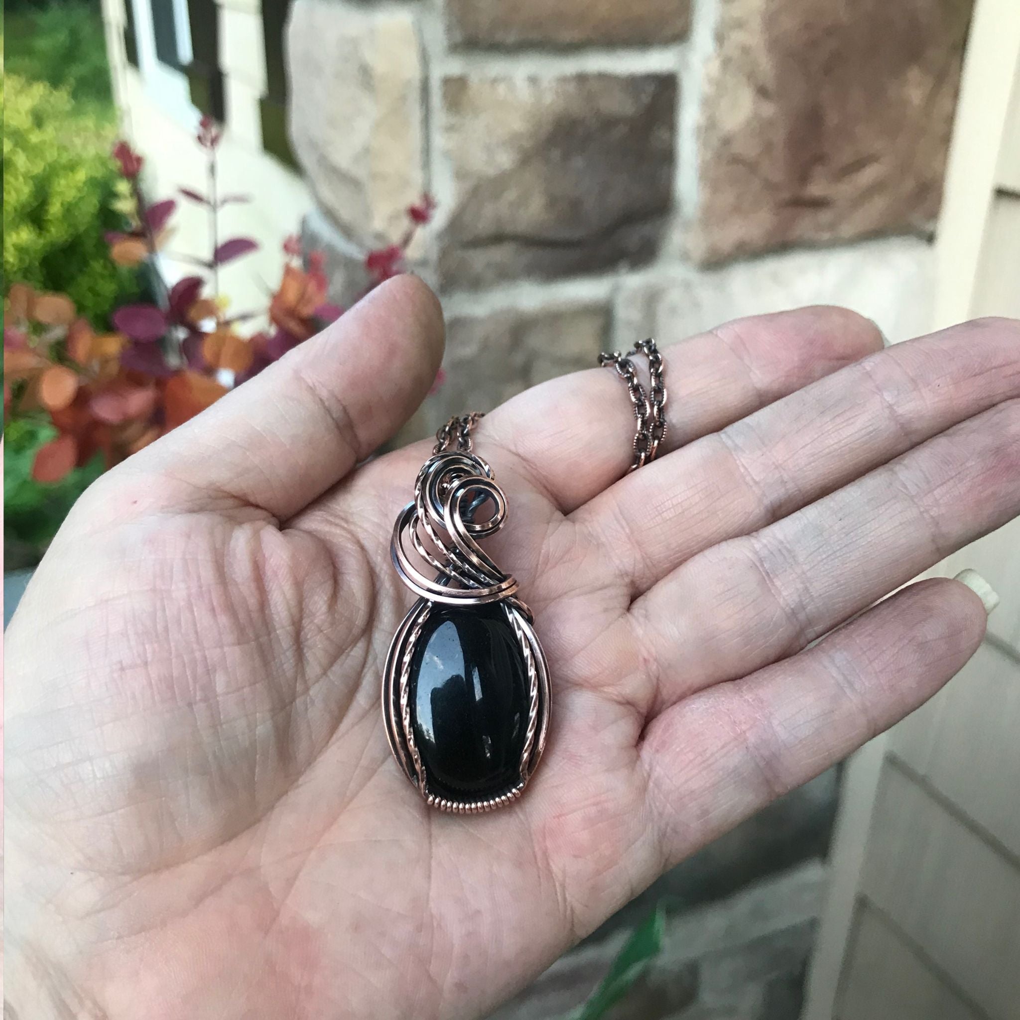 Black Obsidian Oval Copper Necklace