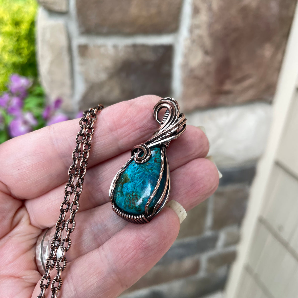 Chrysocolla Small Copper Pendant