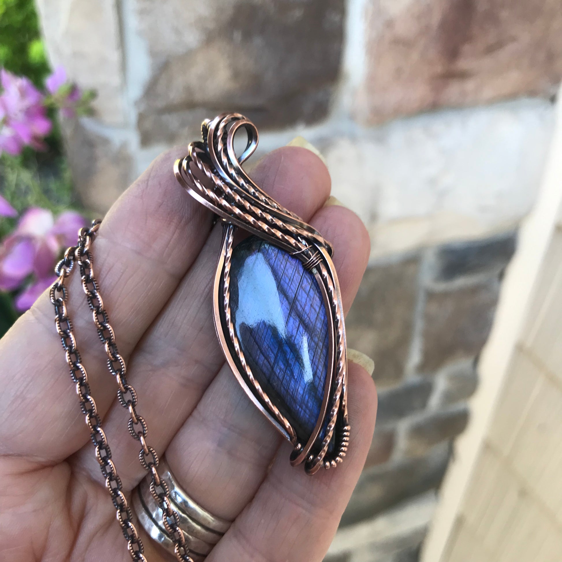 Purple Labradorite Copper Pendant