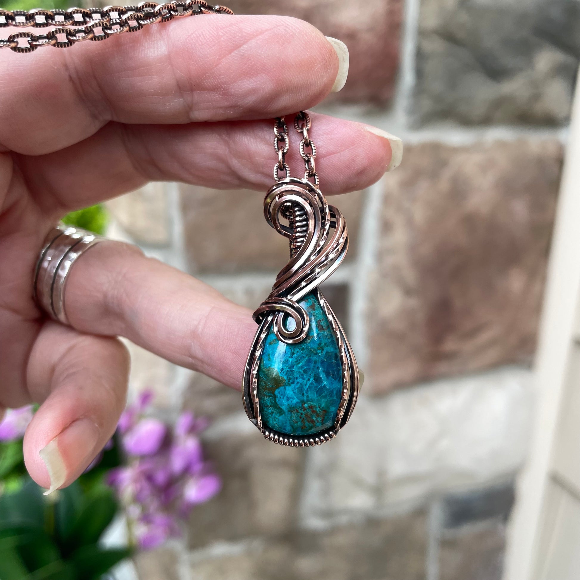 Chrysocolla Teardrop Copper Pendant