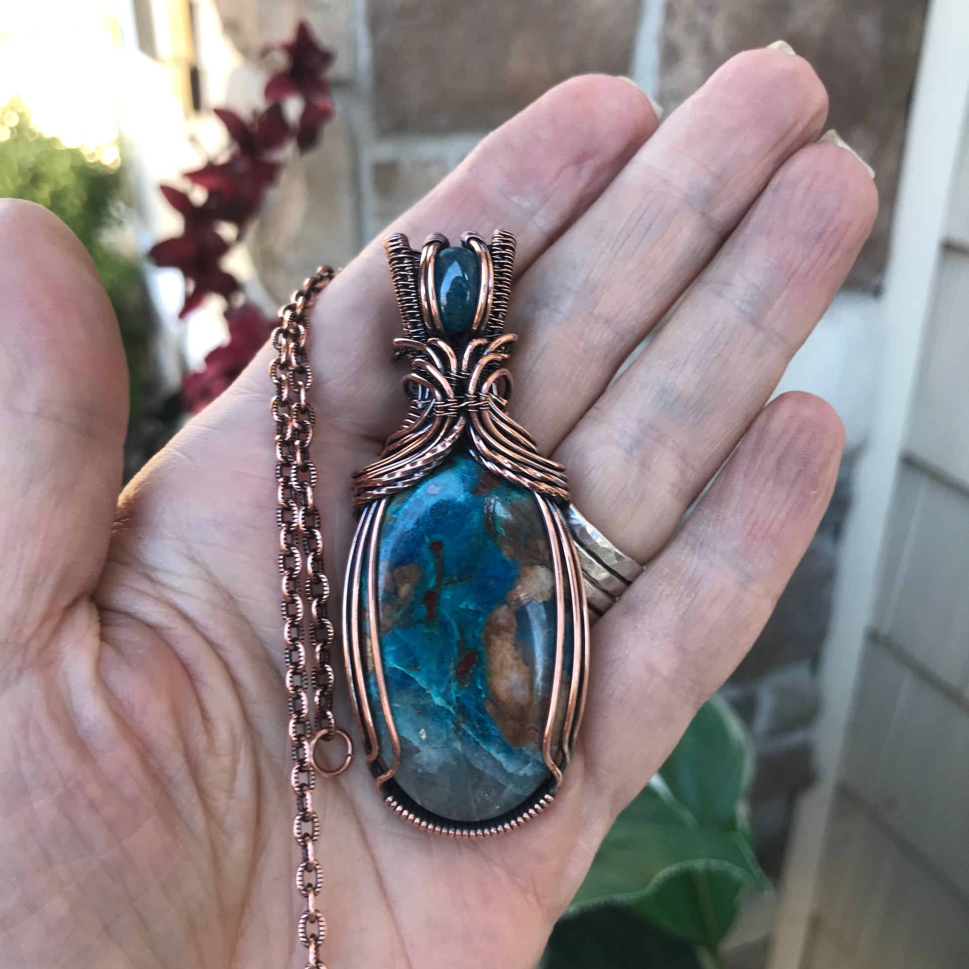 Chrysocolla & Apatite Copper Pendant