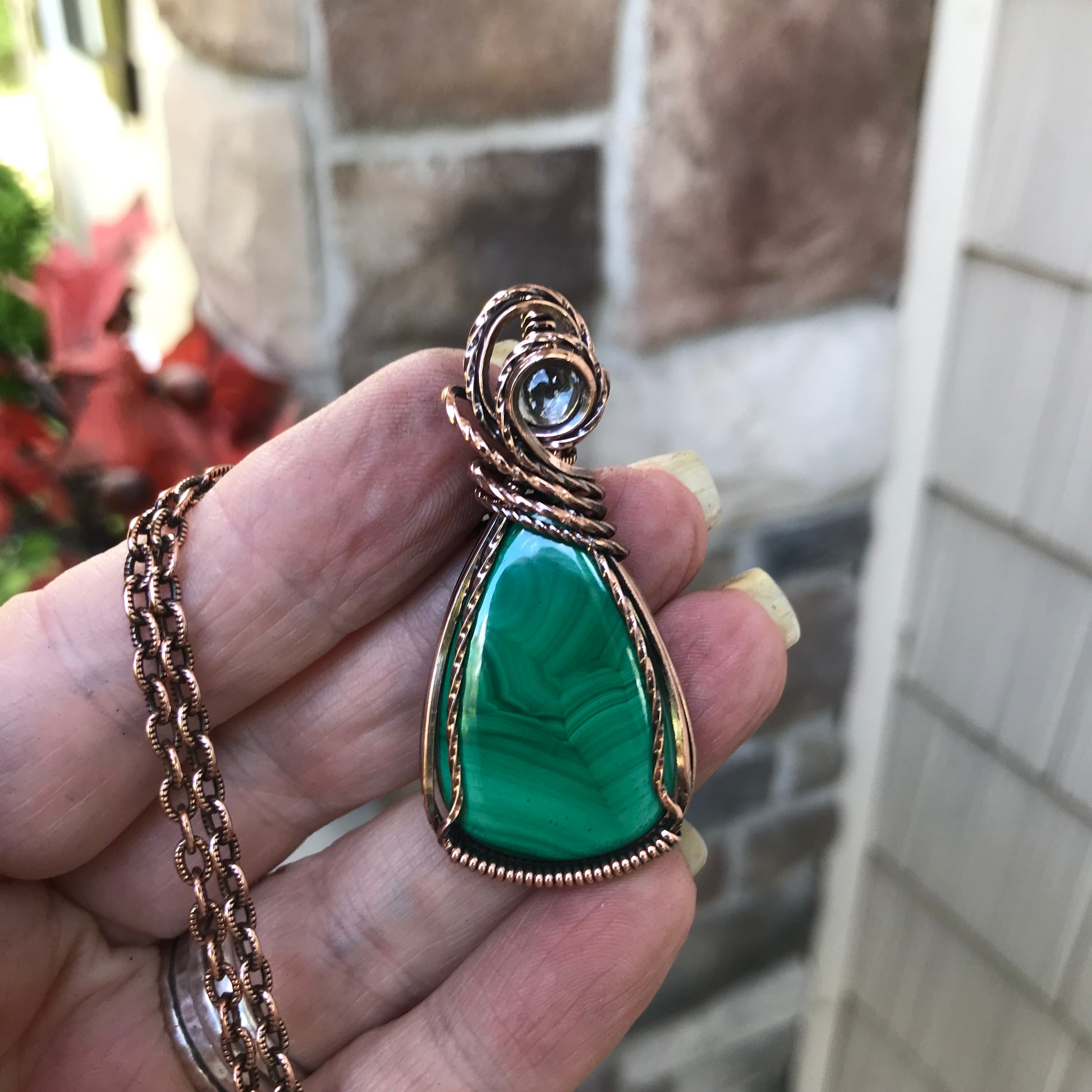 Malachite and Prasiolite Accent Copper Necklace