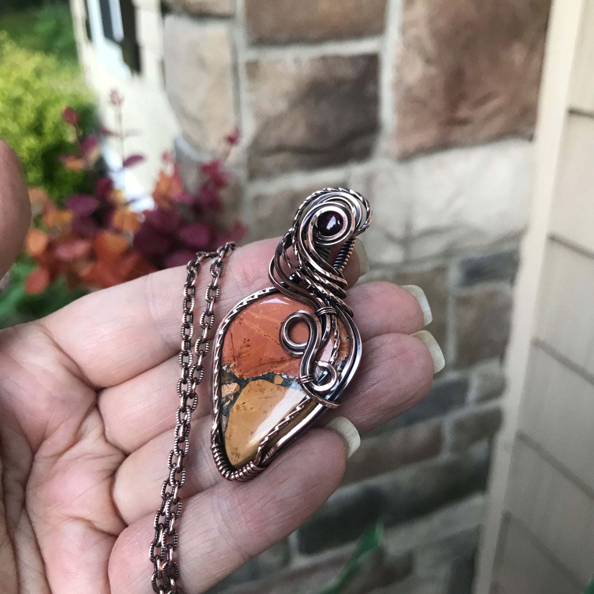 Maligano Jasper & Garnet Copper Pendant