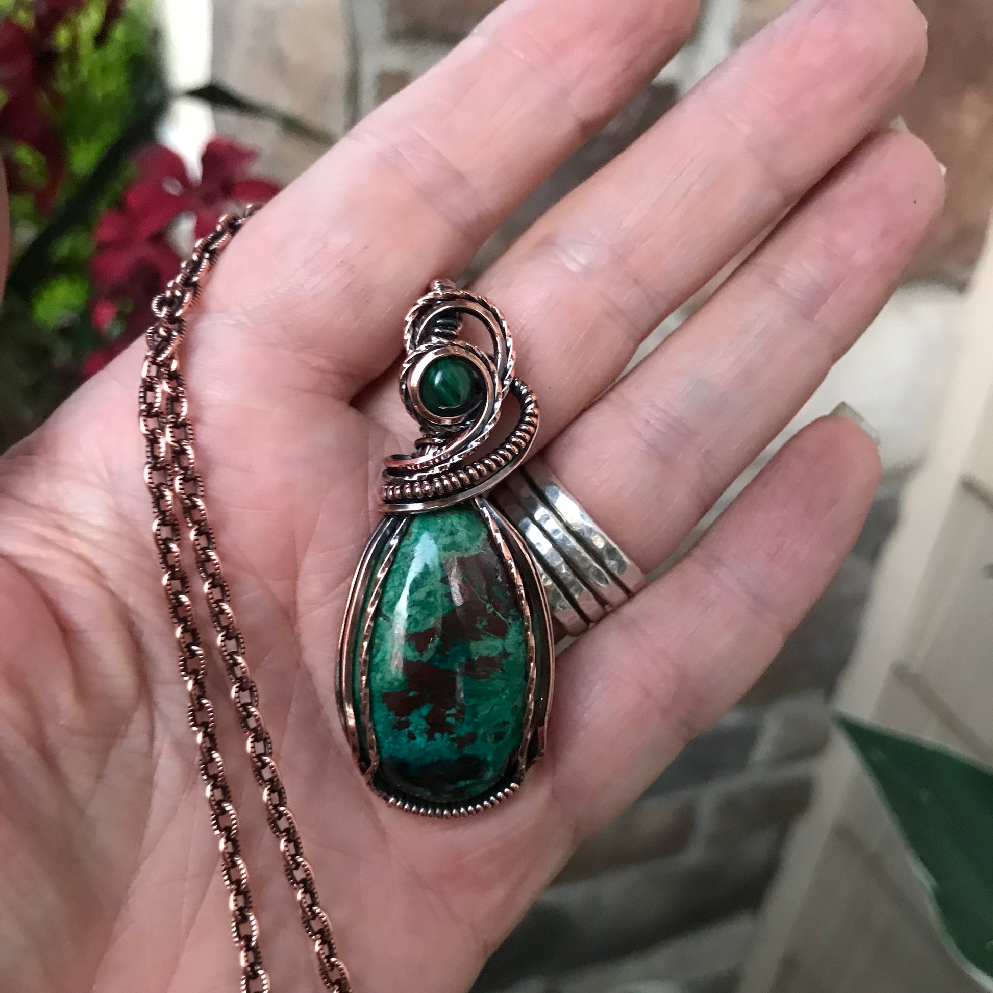 Shattuckite with Malachite Accent Copper Necklace