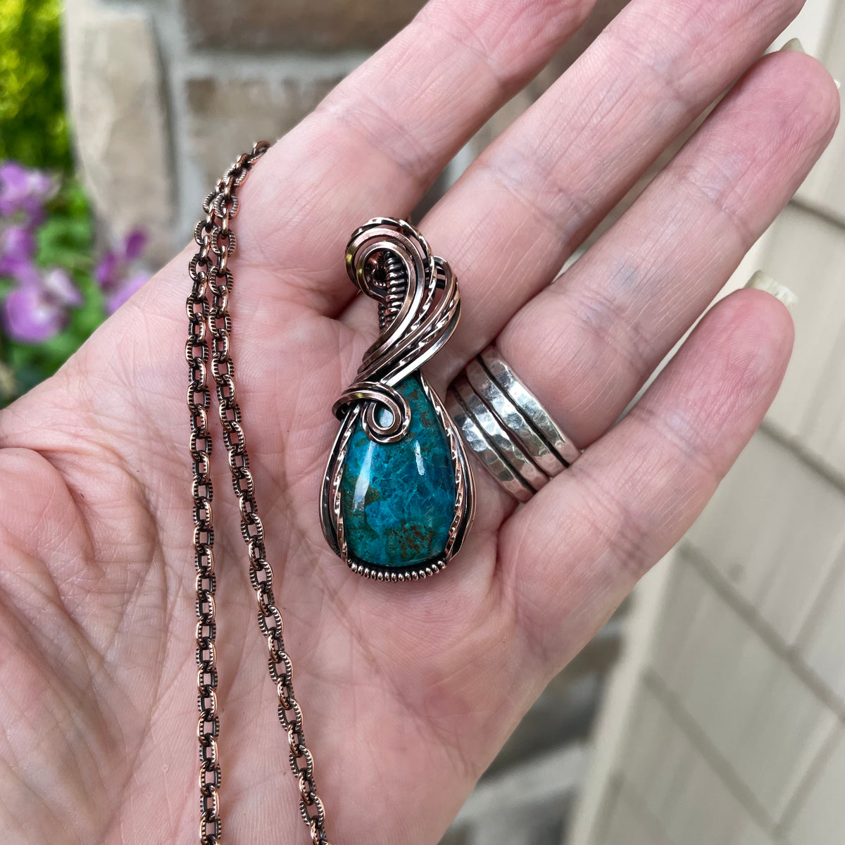 Chrysocolla Small Copper Pendant