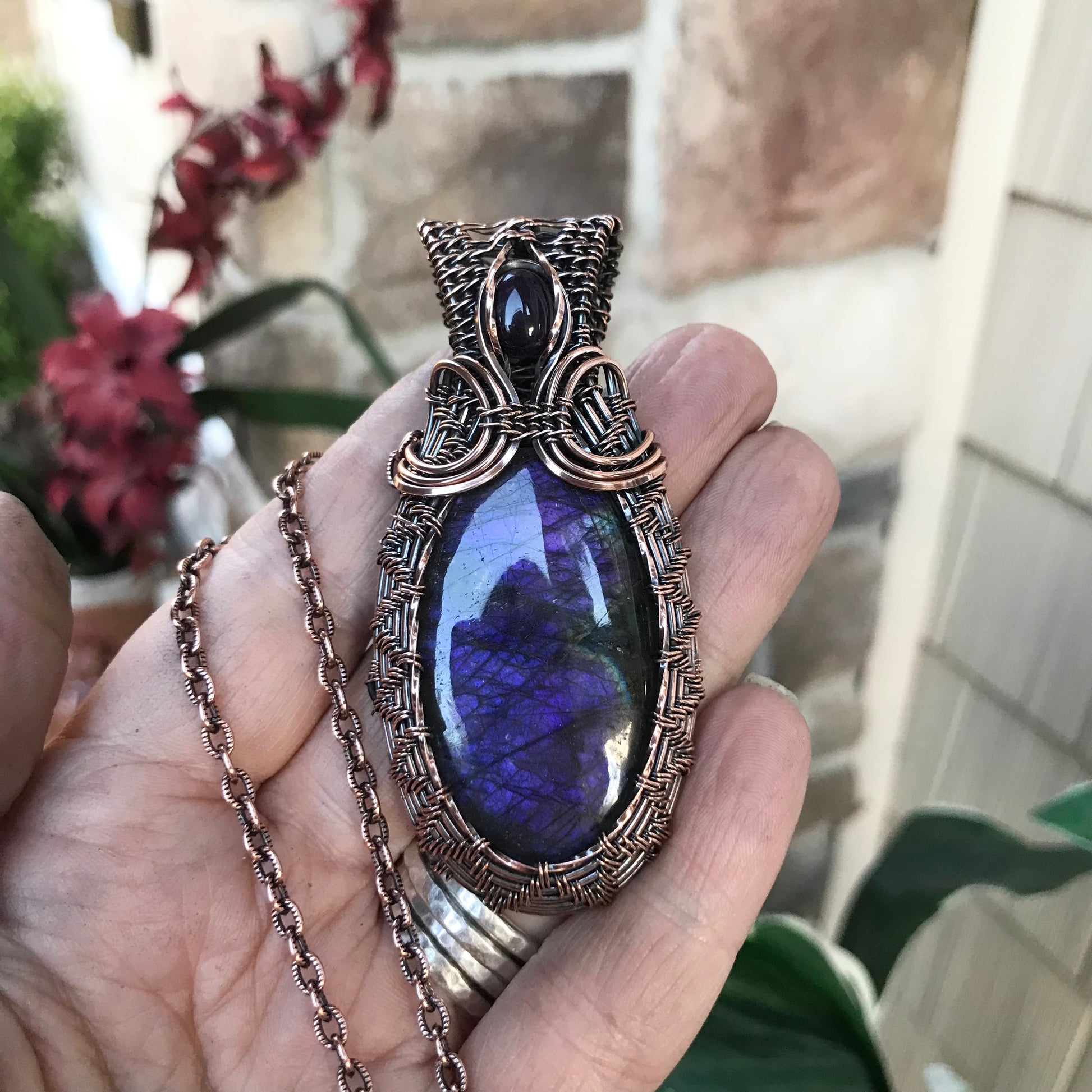 Purple Labradorite & Amethyst Copper Woven Necklace