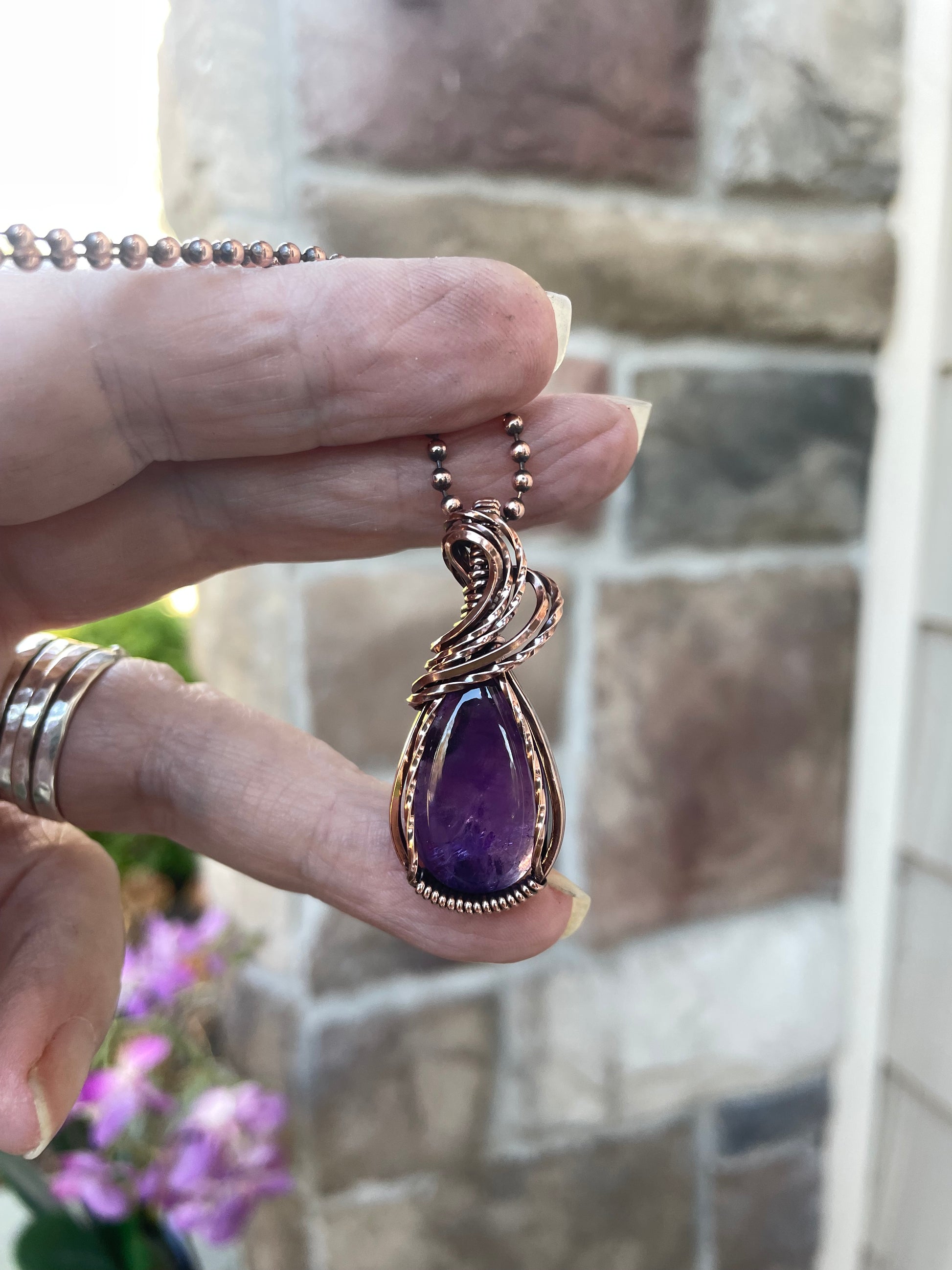 Amethyst Small Teardrop Copper Pendant