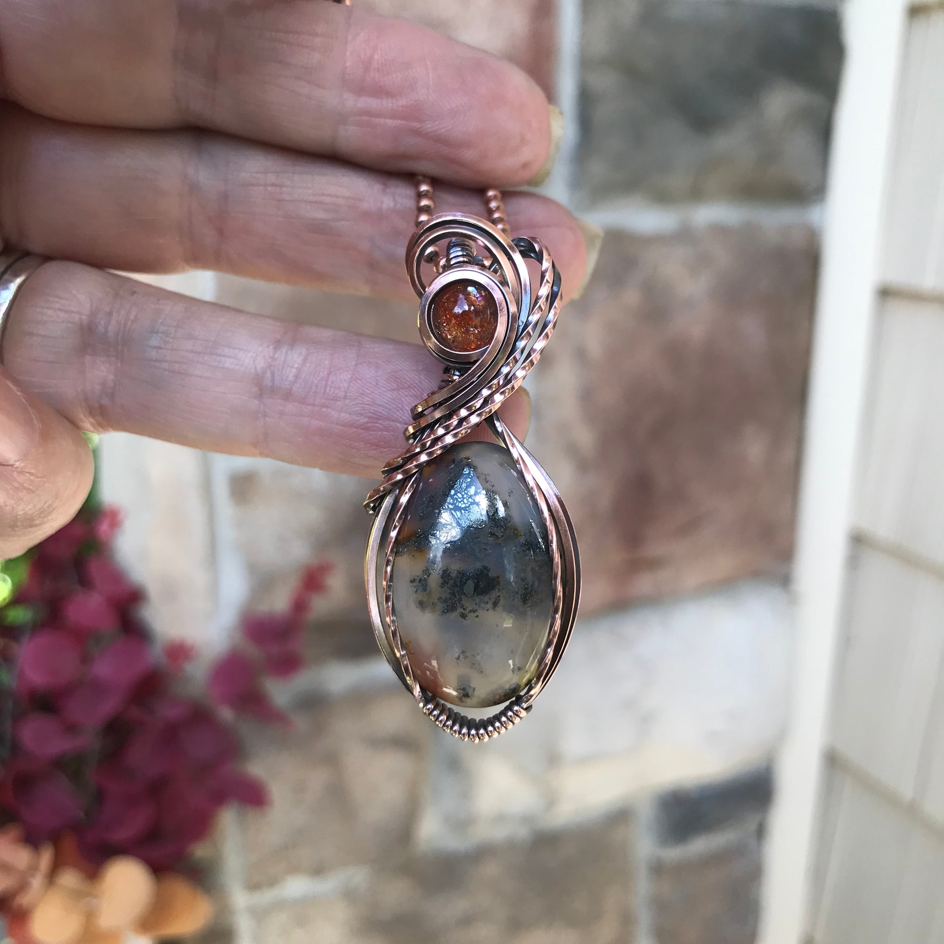 Graveyard Point Plume Agate Copper Necklace