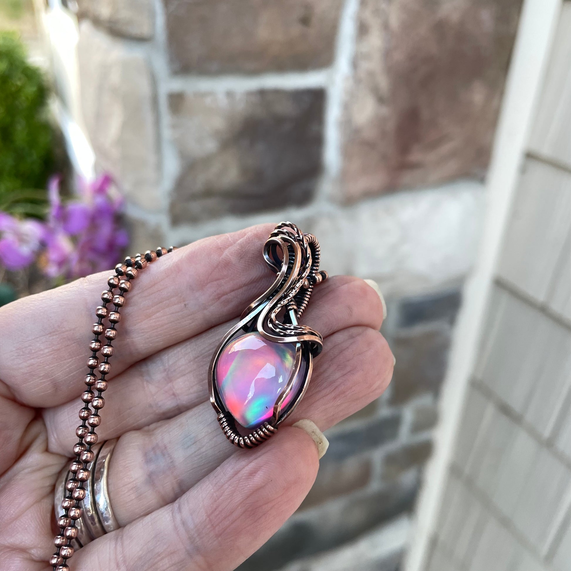 Aurora Opal Small Rainbow Copper Necklace