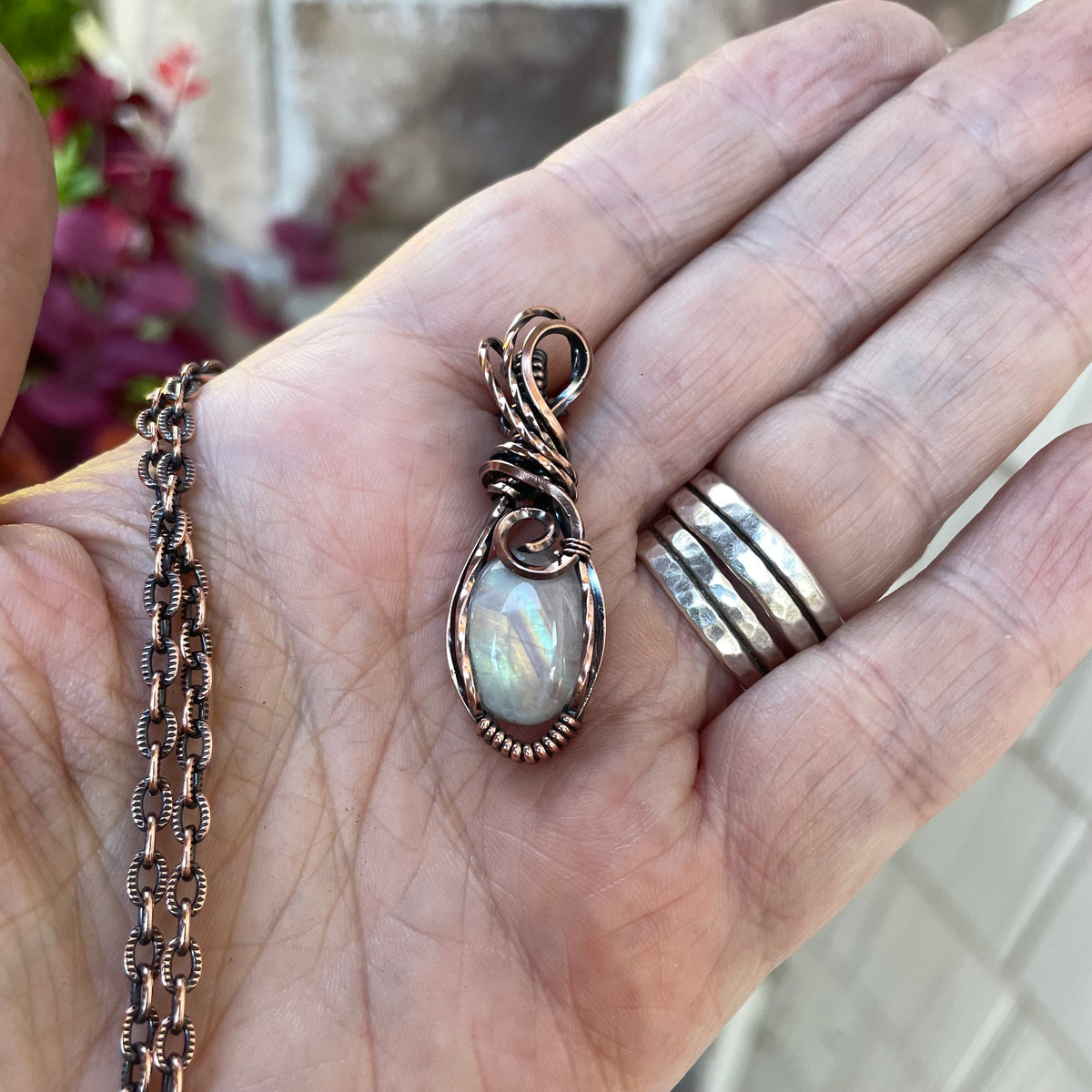Moonstone Small Oval Copper Pendant