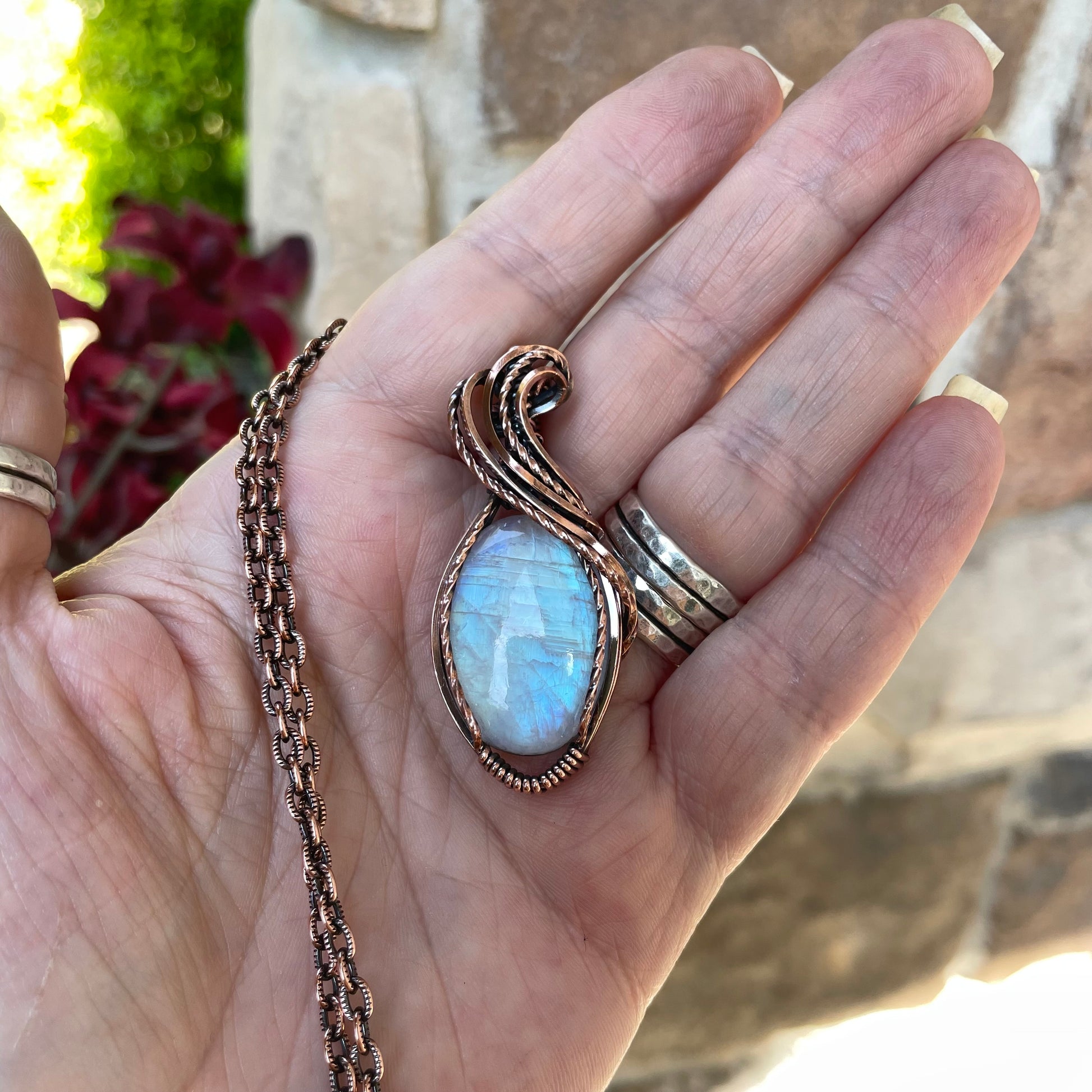Moonstone Oval Copper Pendant