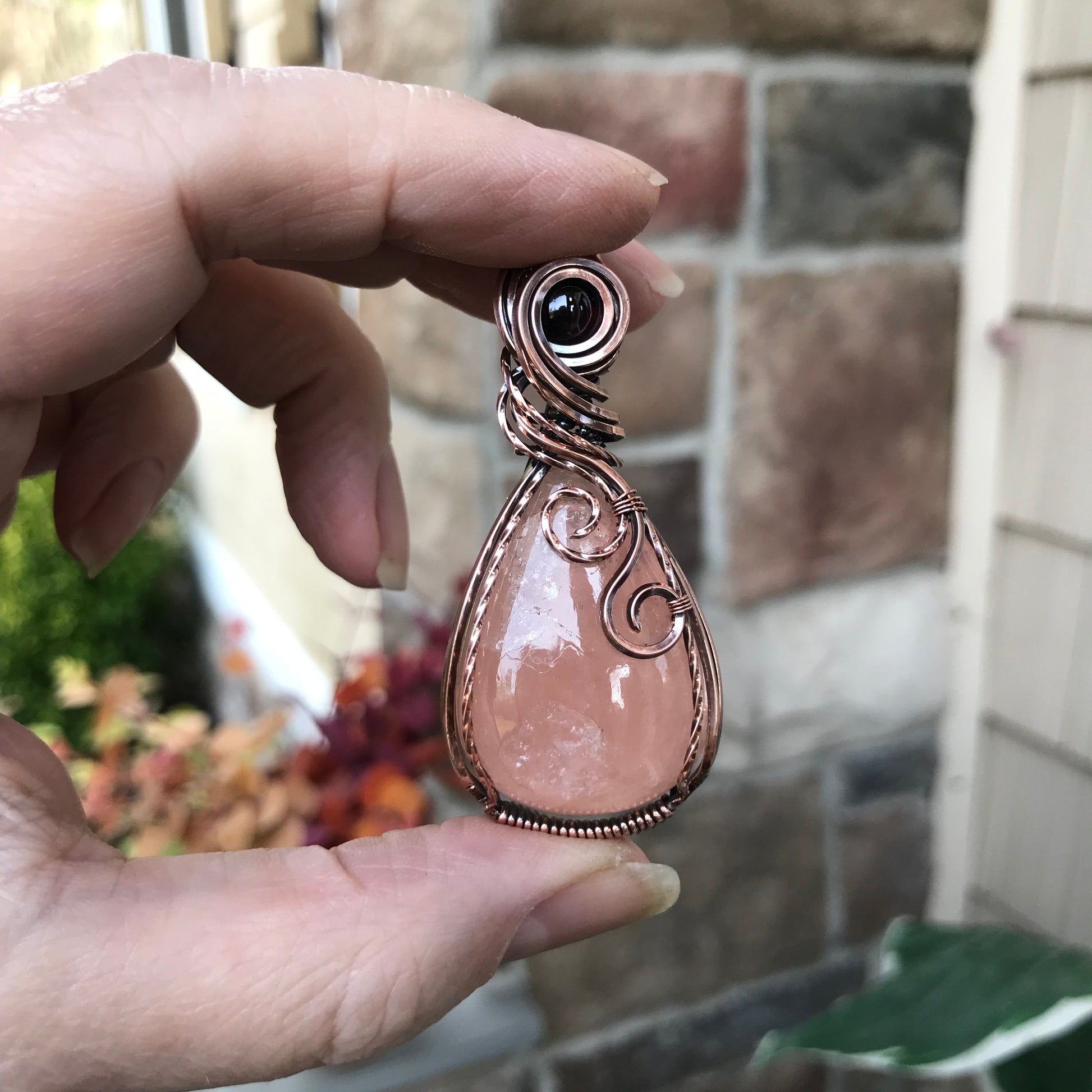 Morganite & Garnet Copper Pendant