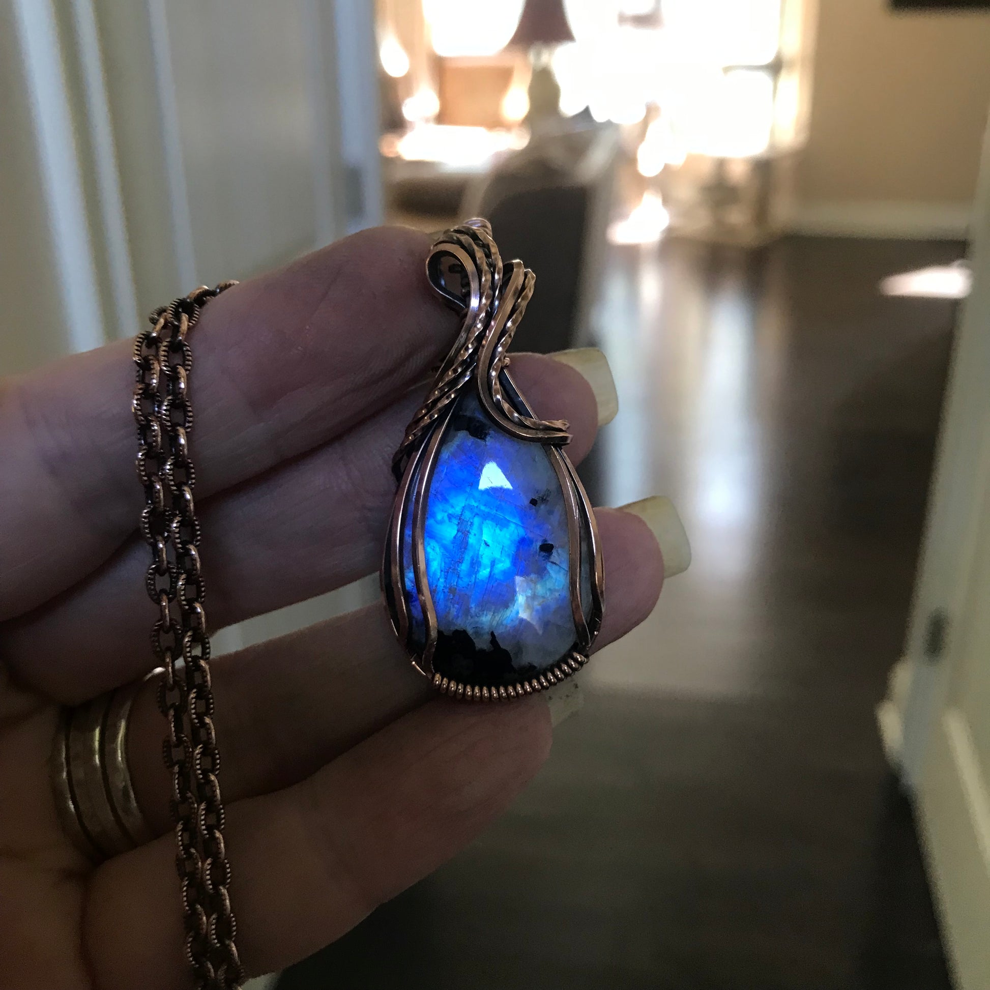 Moonstone with Black Tourmaline Copper Necklace