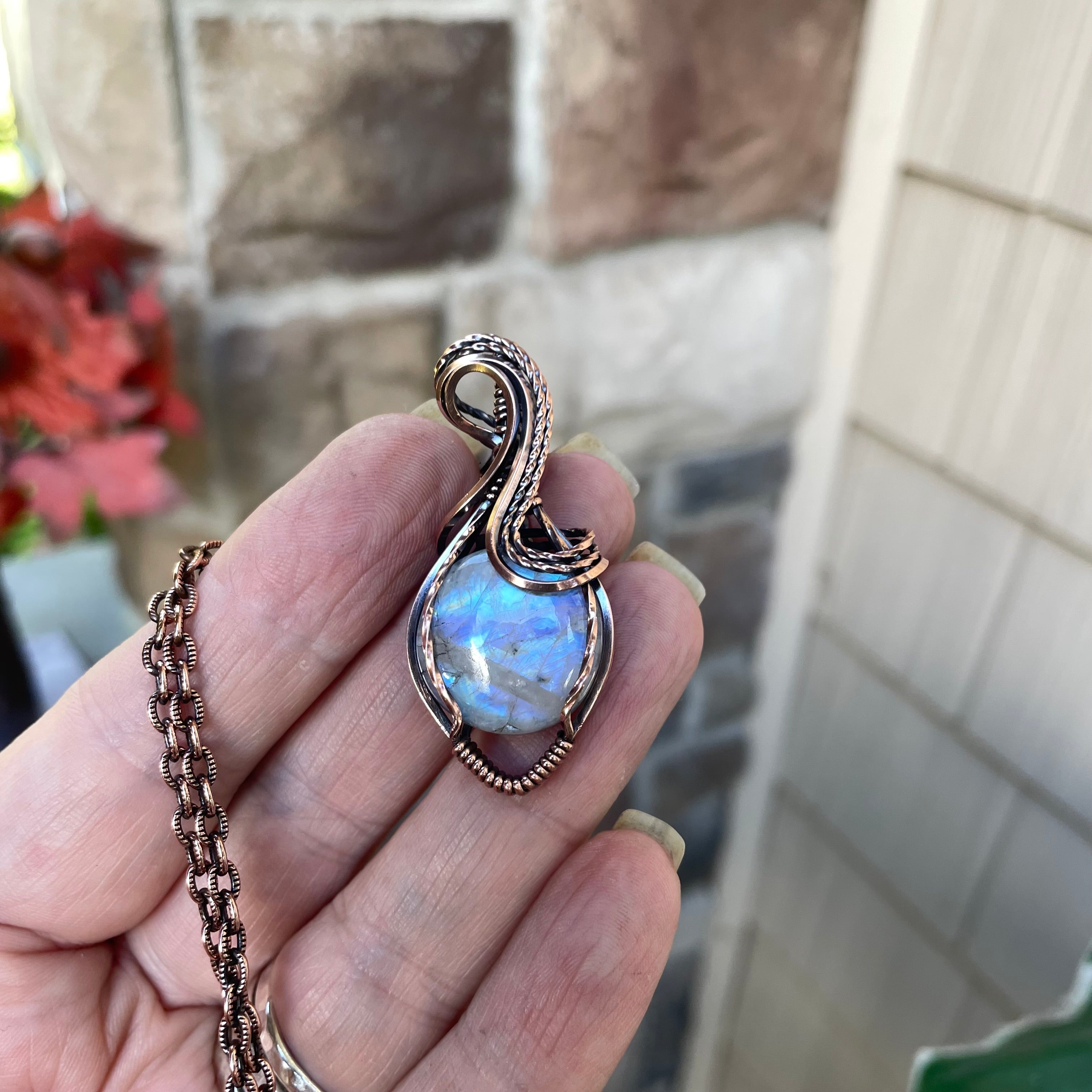 Blue Moonstone Round Copper Necklace