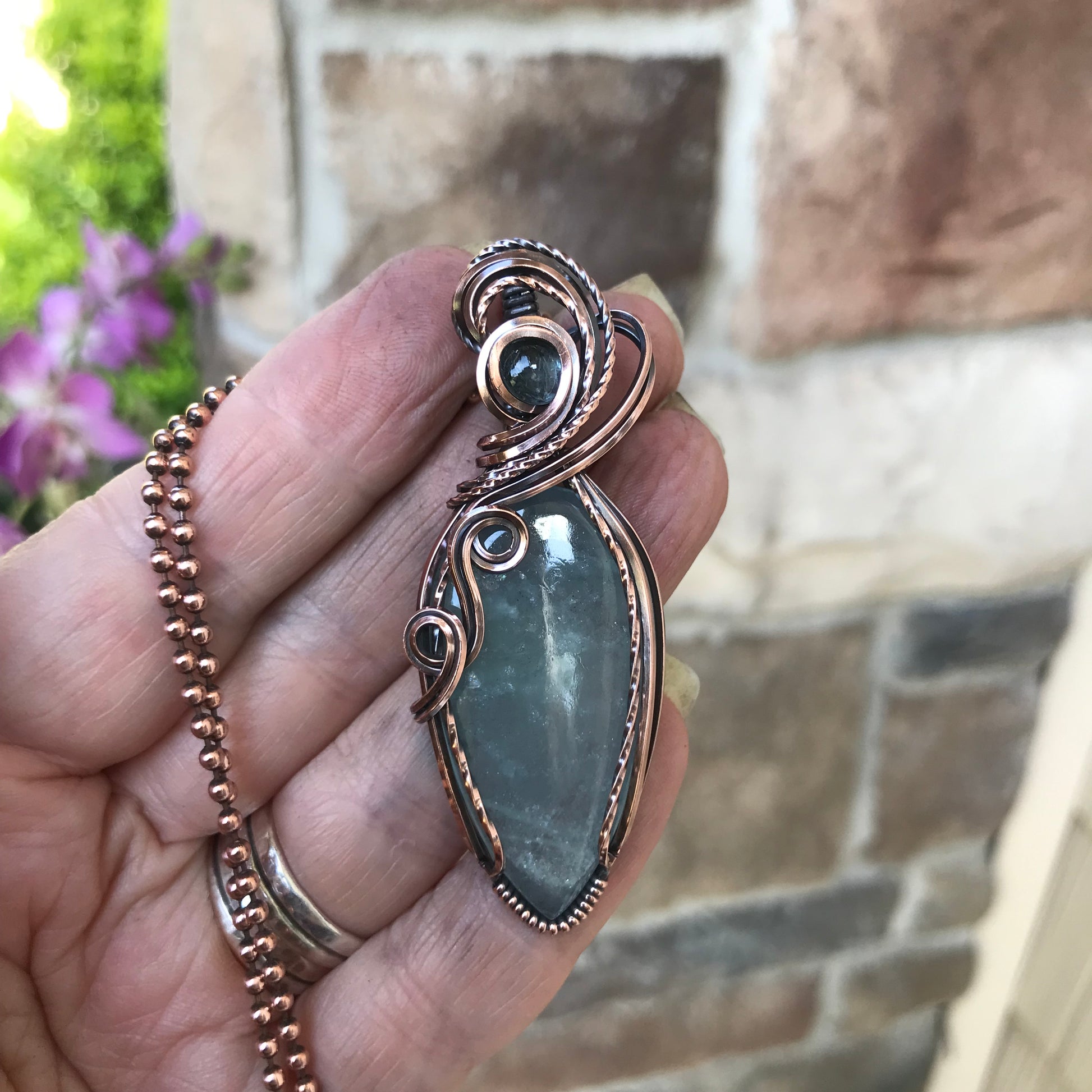 Aquamarine Teardrop Swirly Necklace