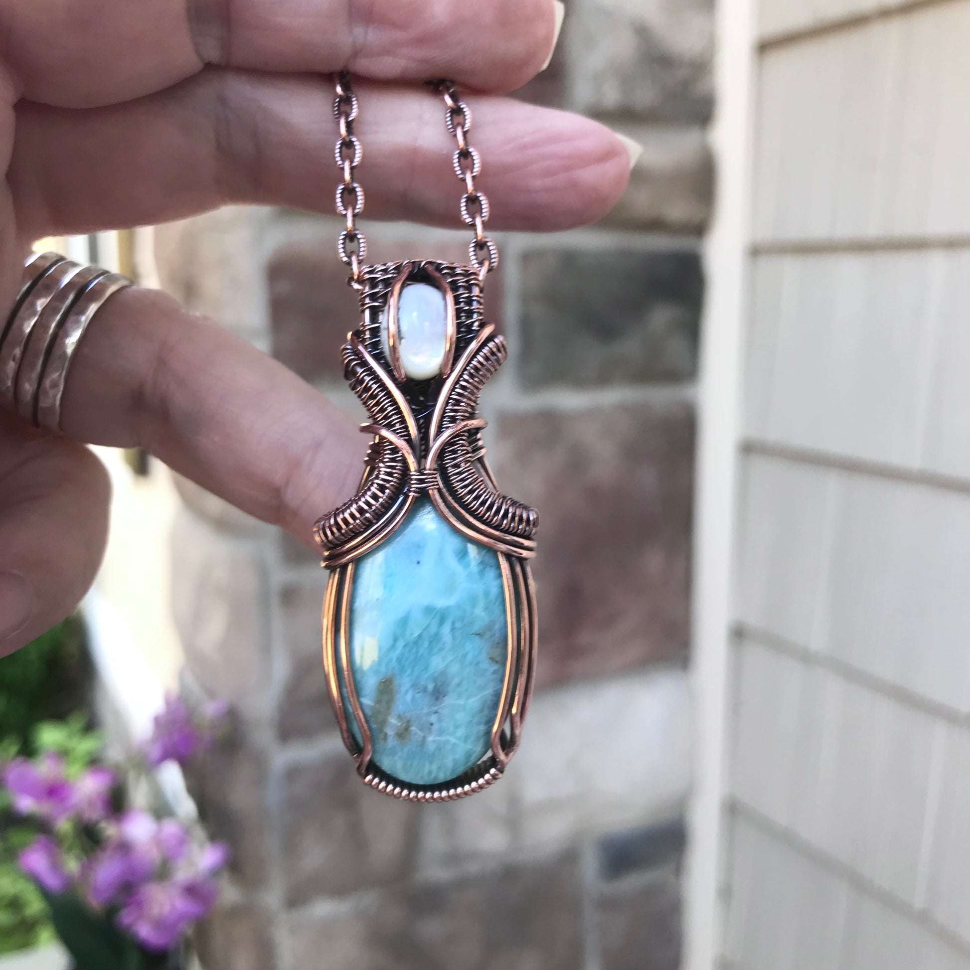 Larimar & Mother of Pearl Copper Pendant