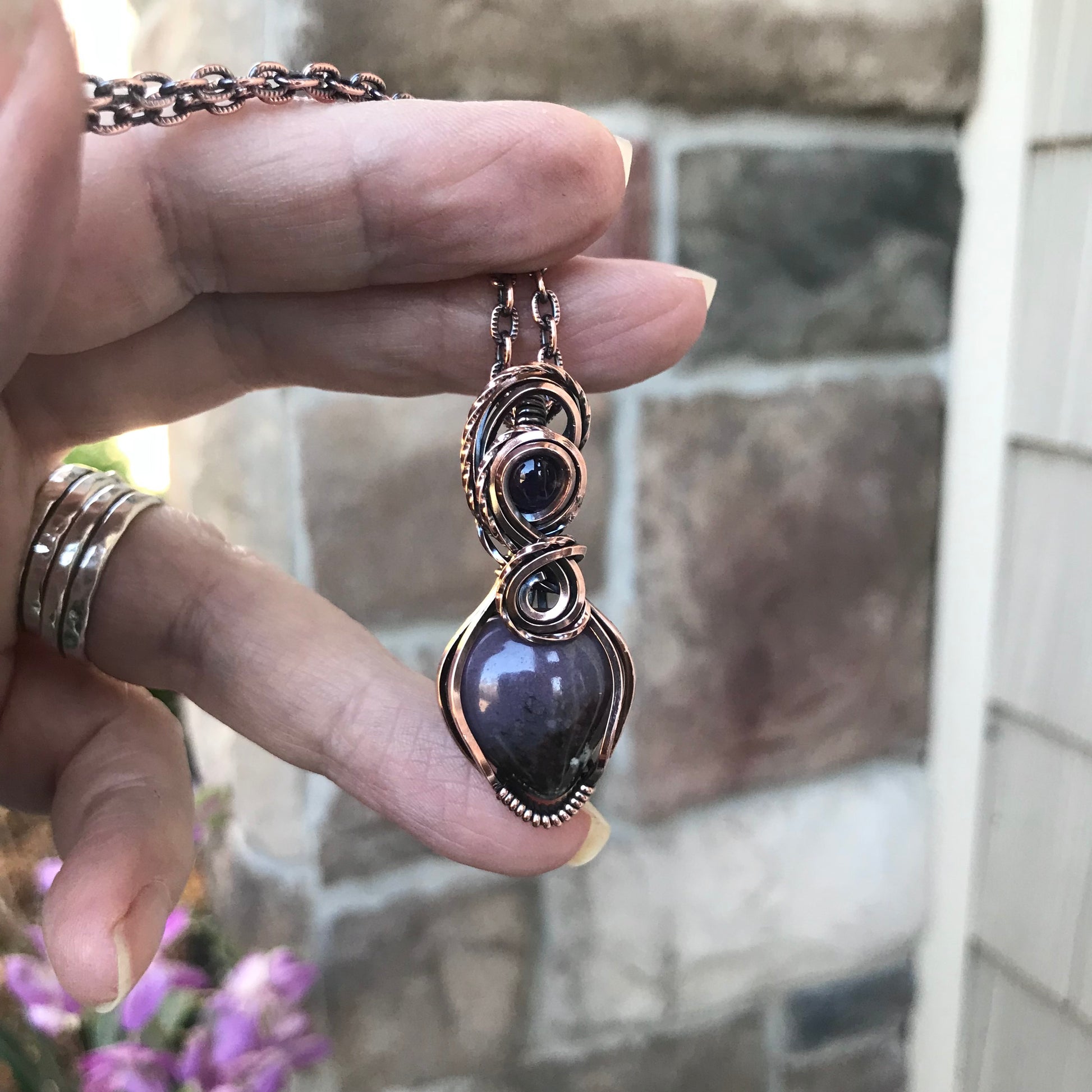 Amethyst Sage Agate Copper Pendant