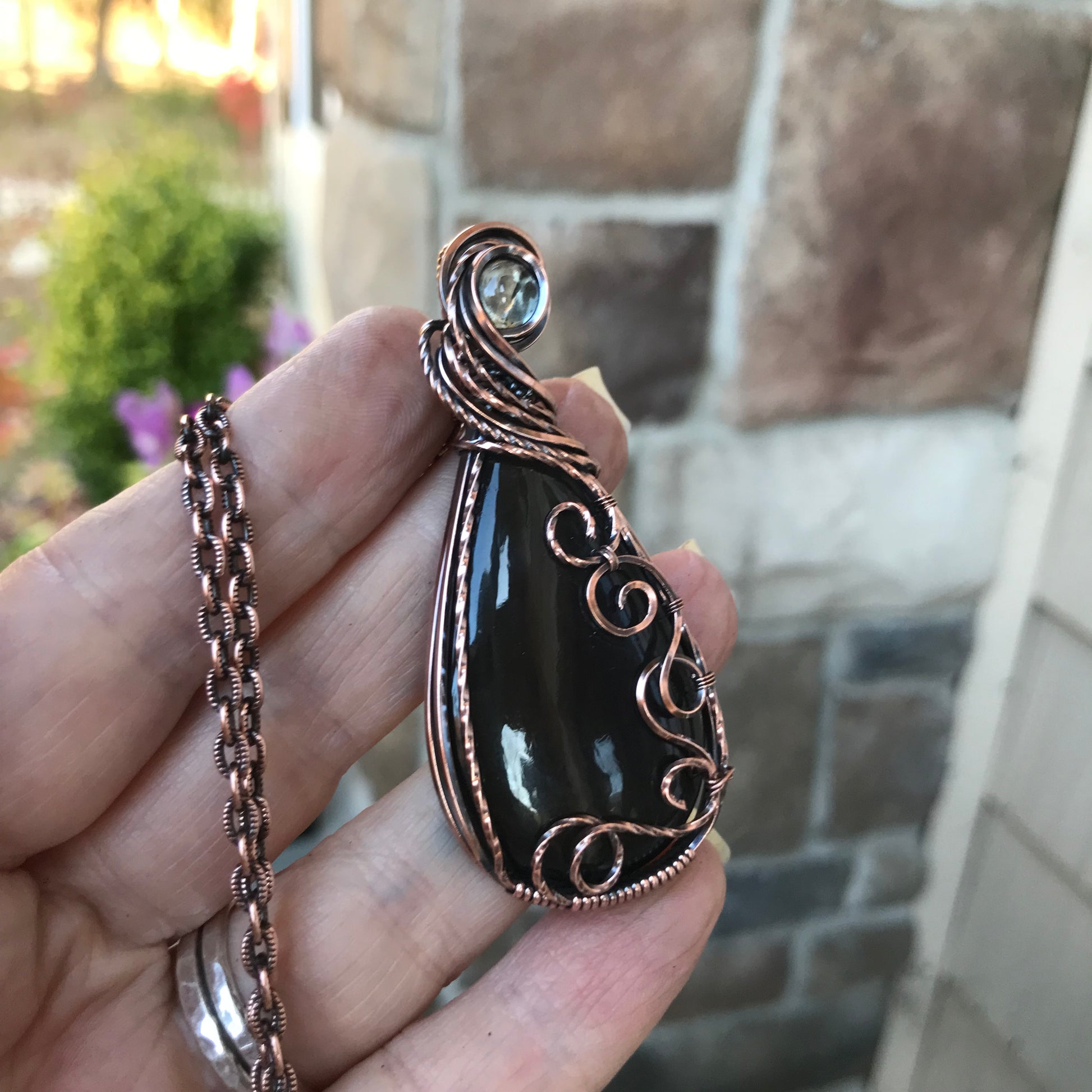 Purple Obsidian & Prasiolite Copper Necklace