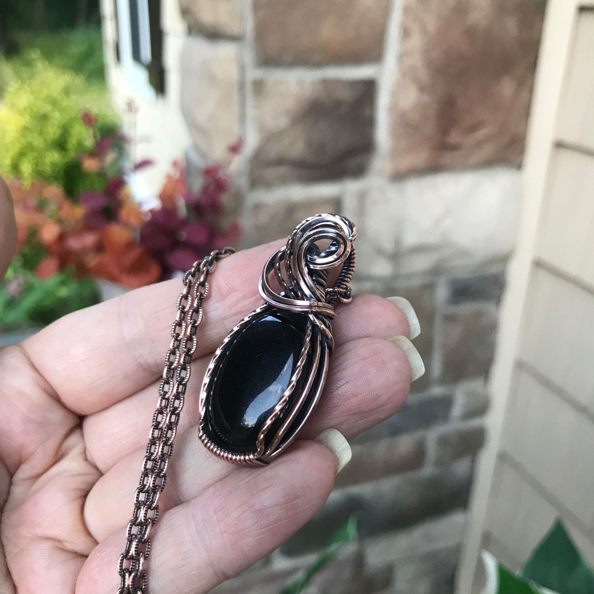 Black Obsidian Oval Copper Necklace