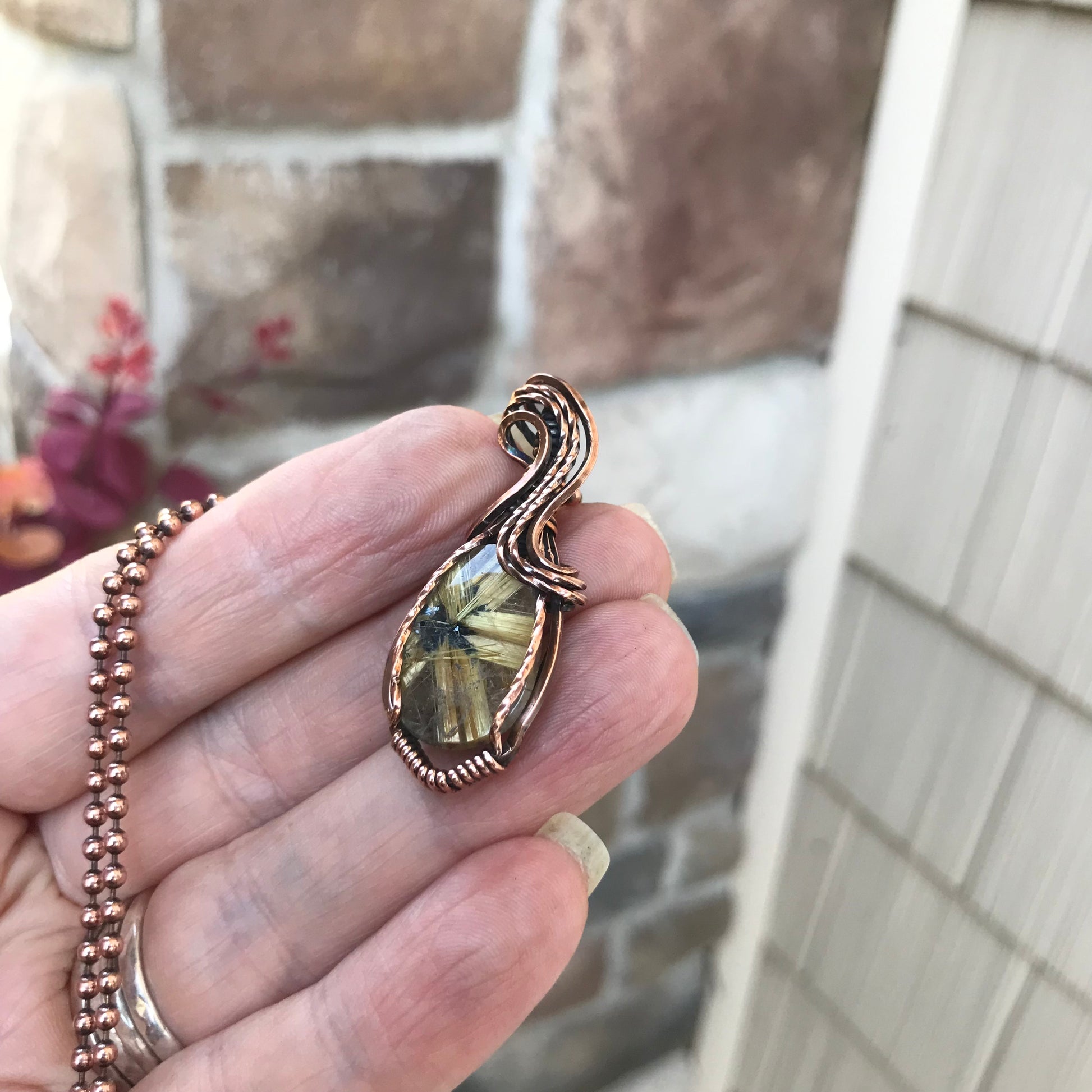 Golden Star Rutilated Quartz Copper Necklace