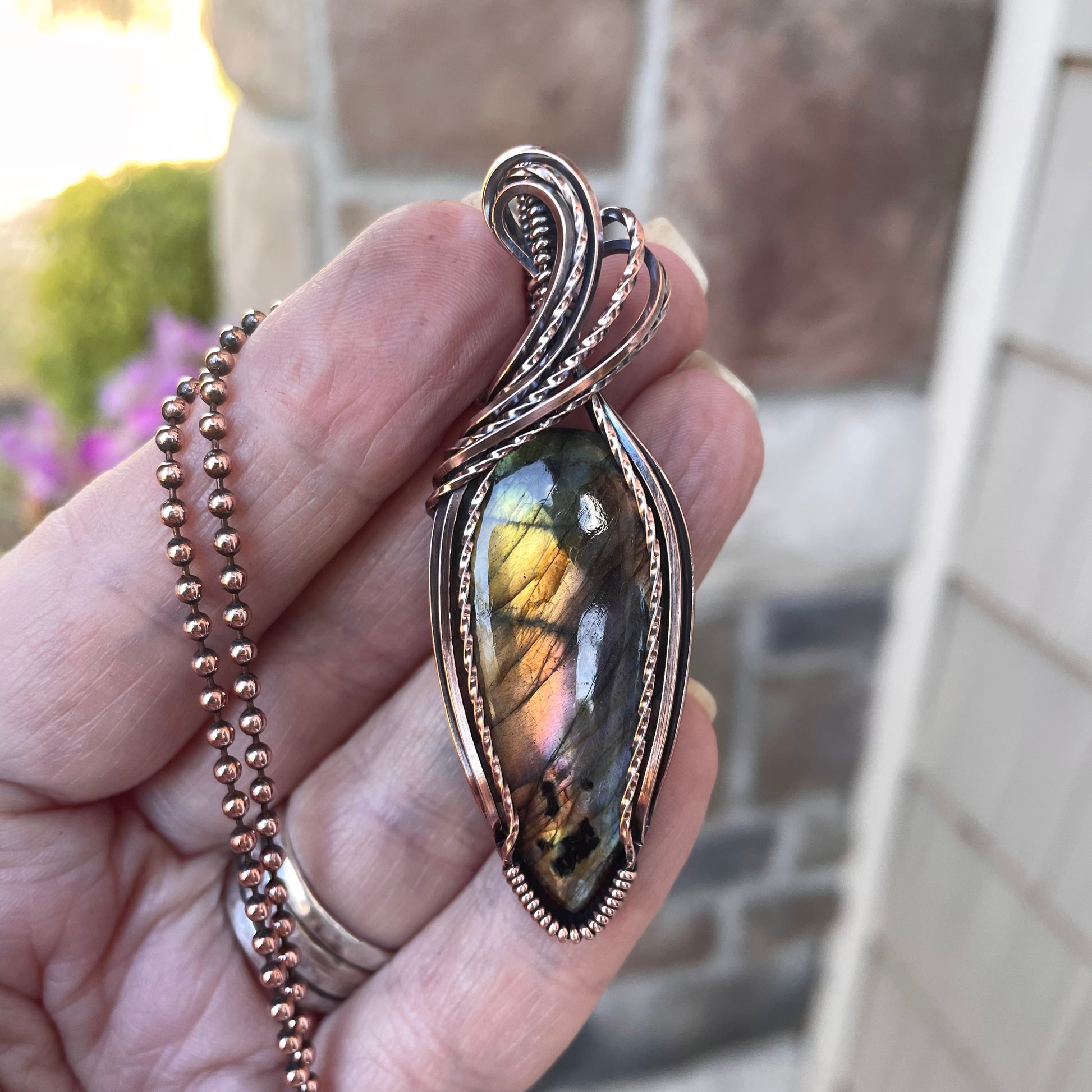Pastel Rainbow Labradorite Copper Pendant