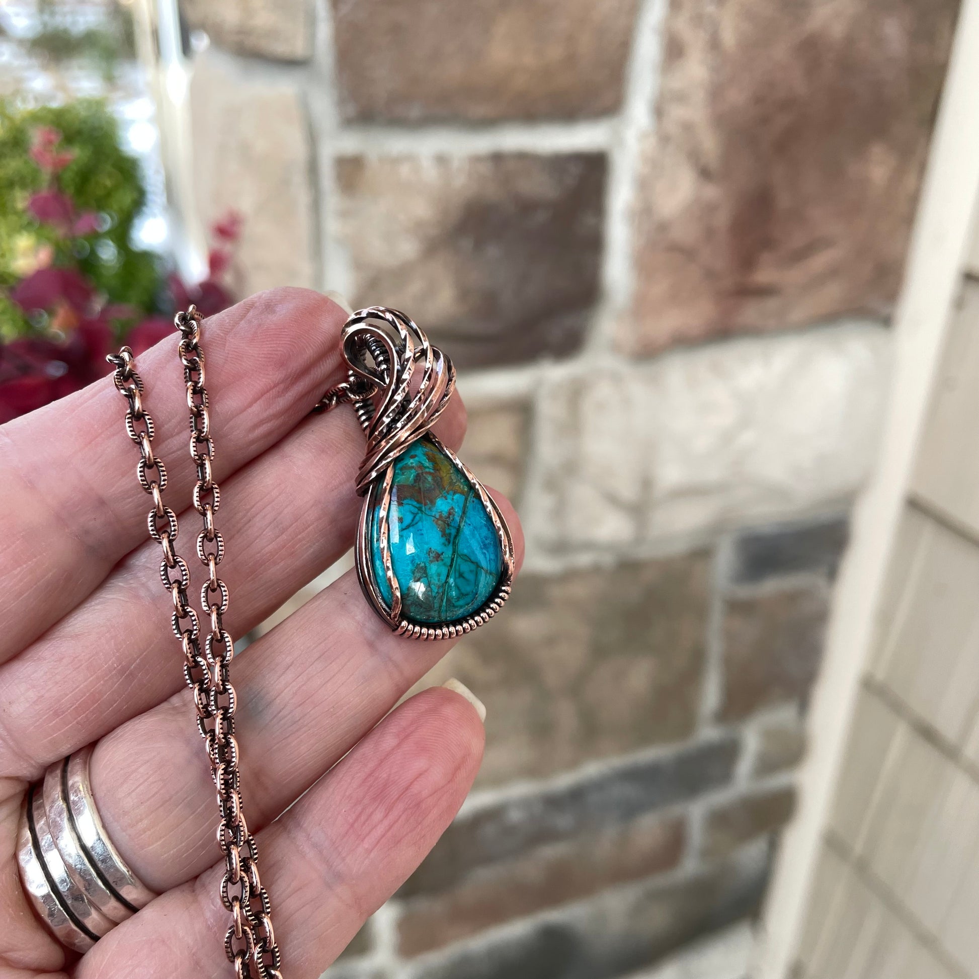 Chrysocolla Small Teardrop Copper Necklace