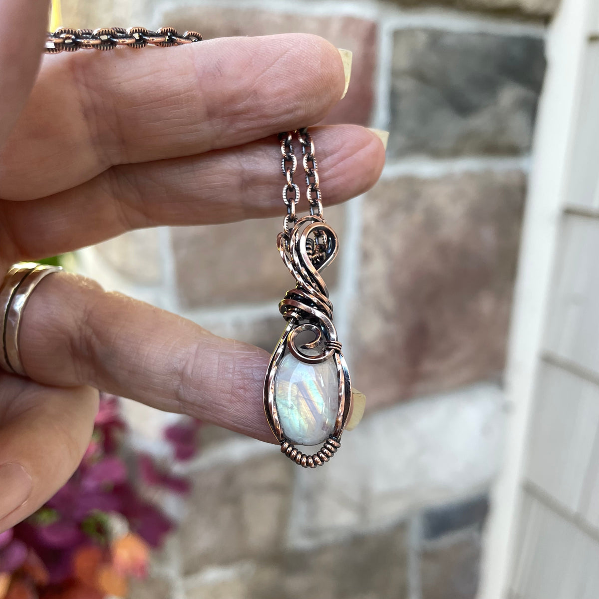 Moonstone Small Oval Copper Pendant