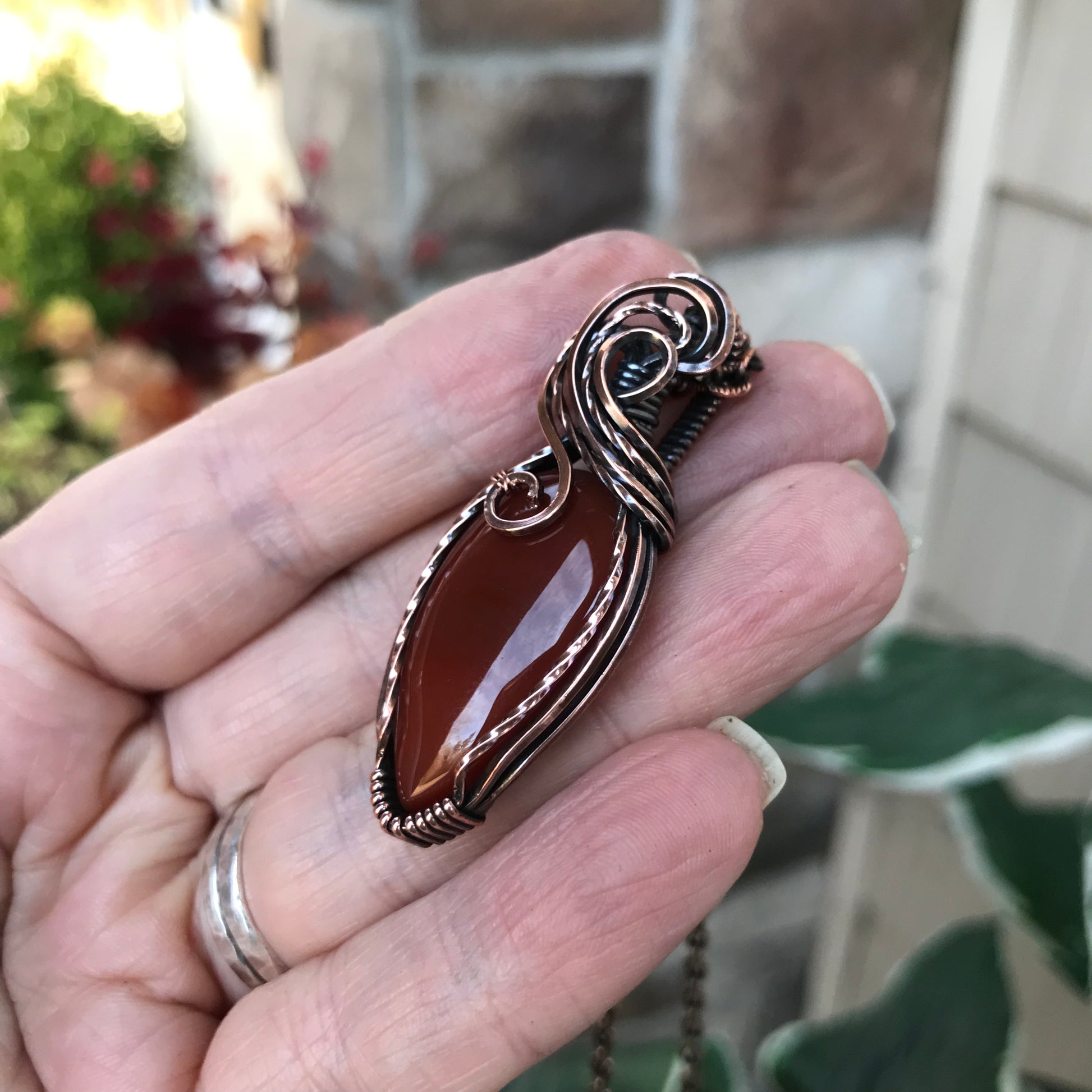 Carnelian Teardrop Copper Necklace