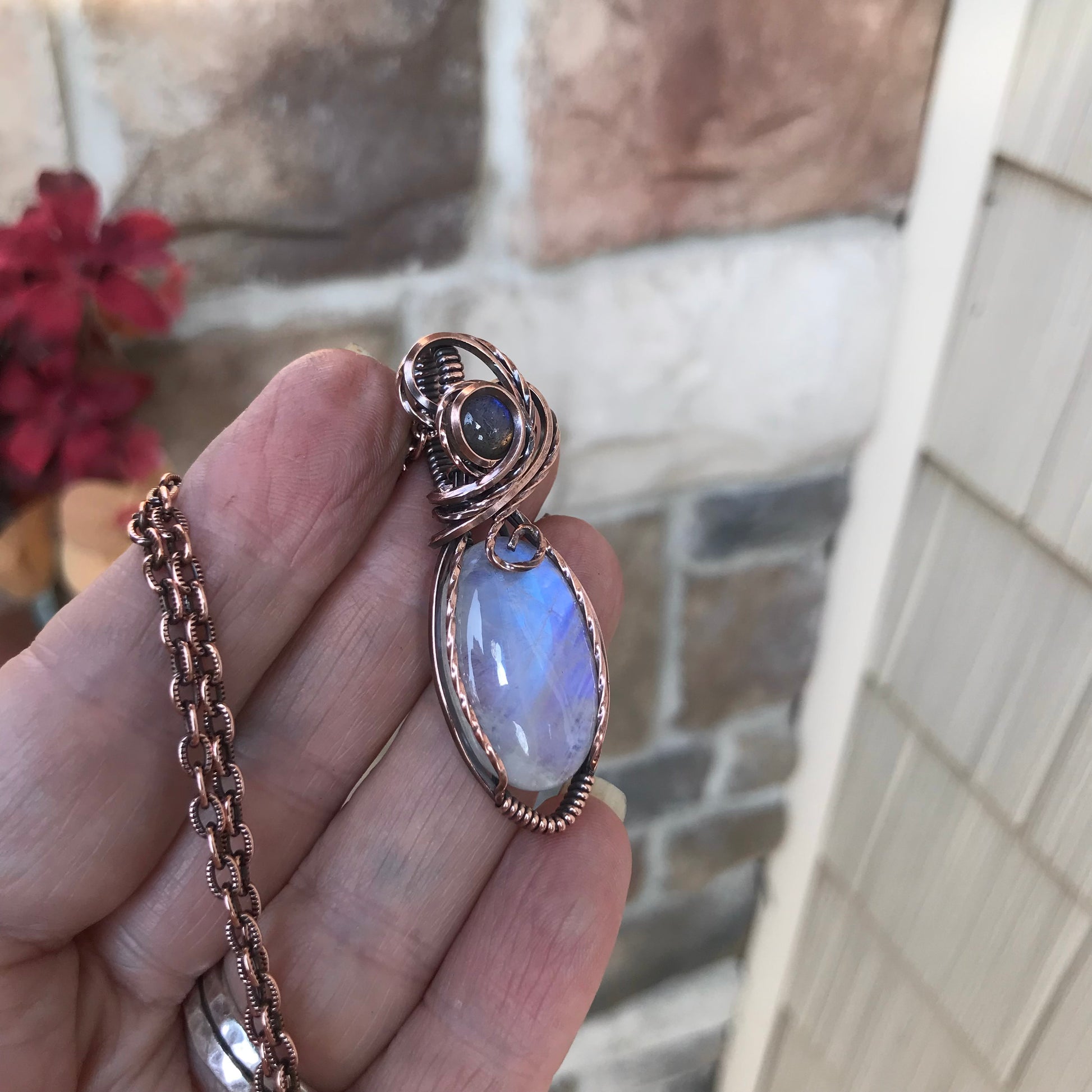 Moonstone & Blue Labradorite Copper Pendant