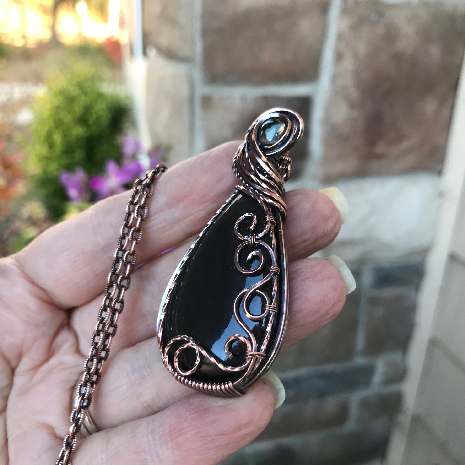 Purple Obsidian & Prasiolite Copper Necklace