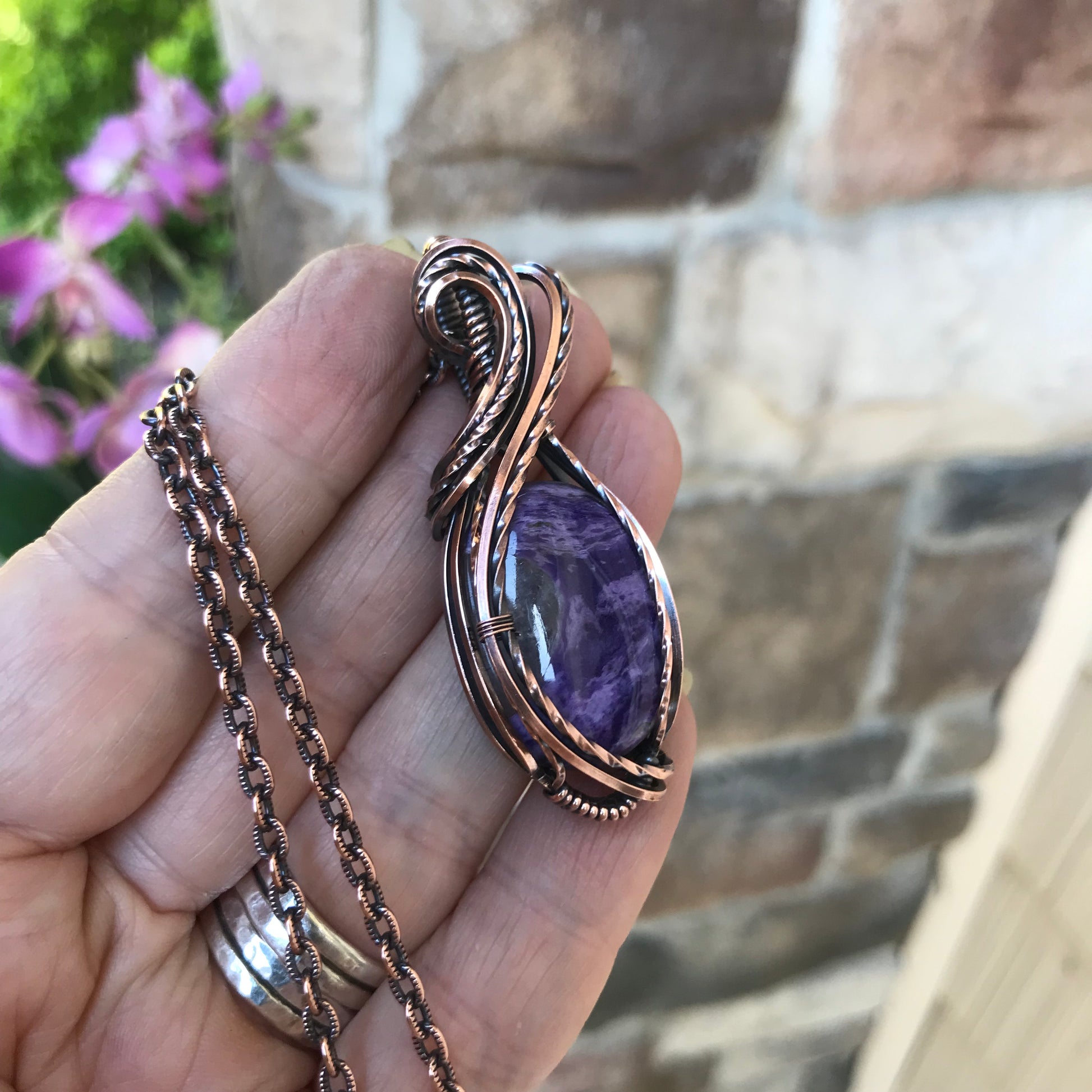 Charoite Oval Copper Pendant
