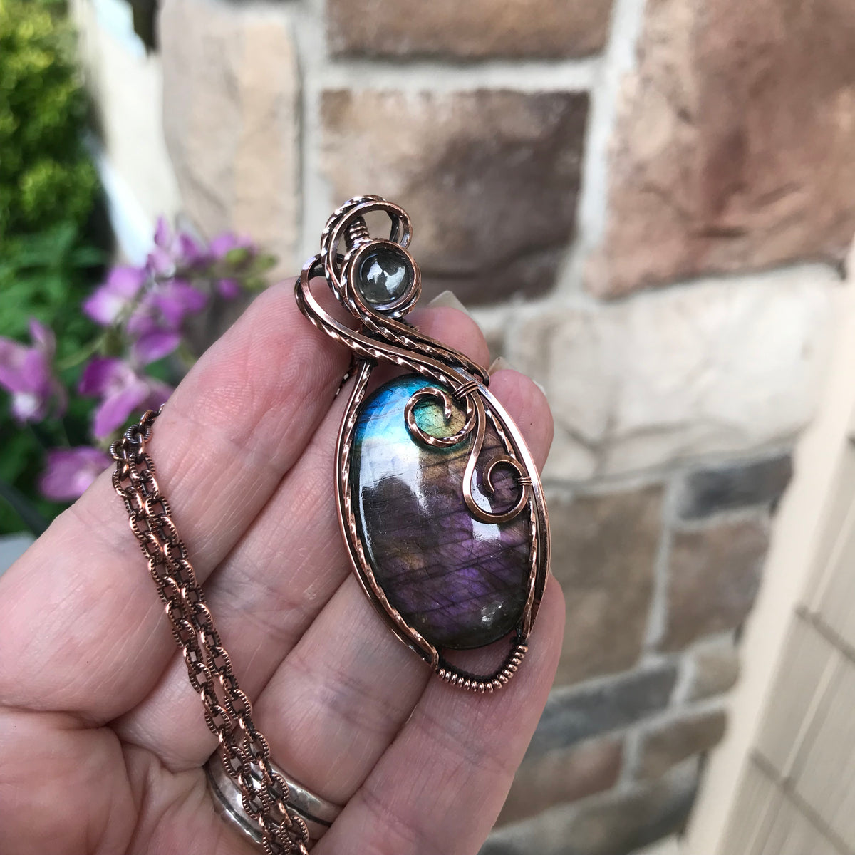 Purple Labradorite & Prasiolite Oval Copper Necklace