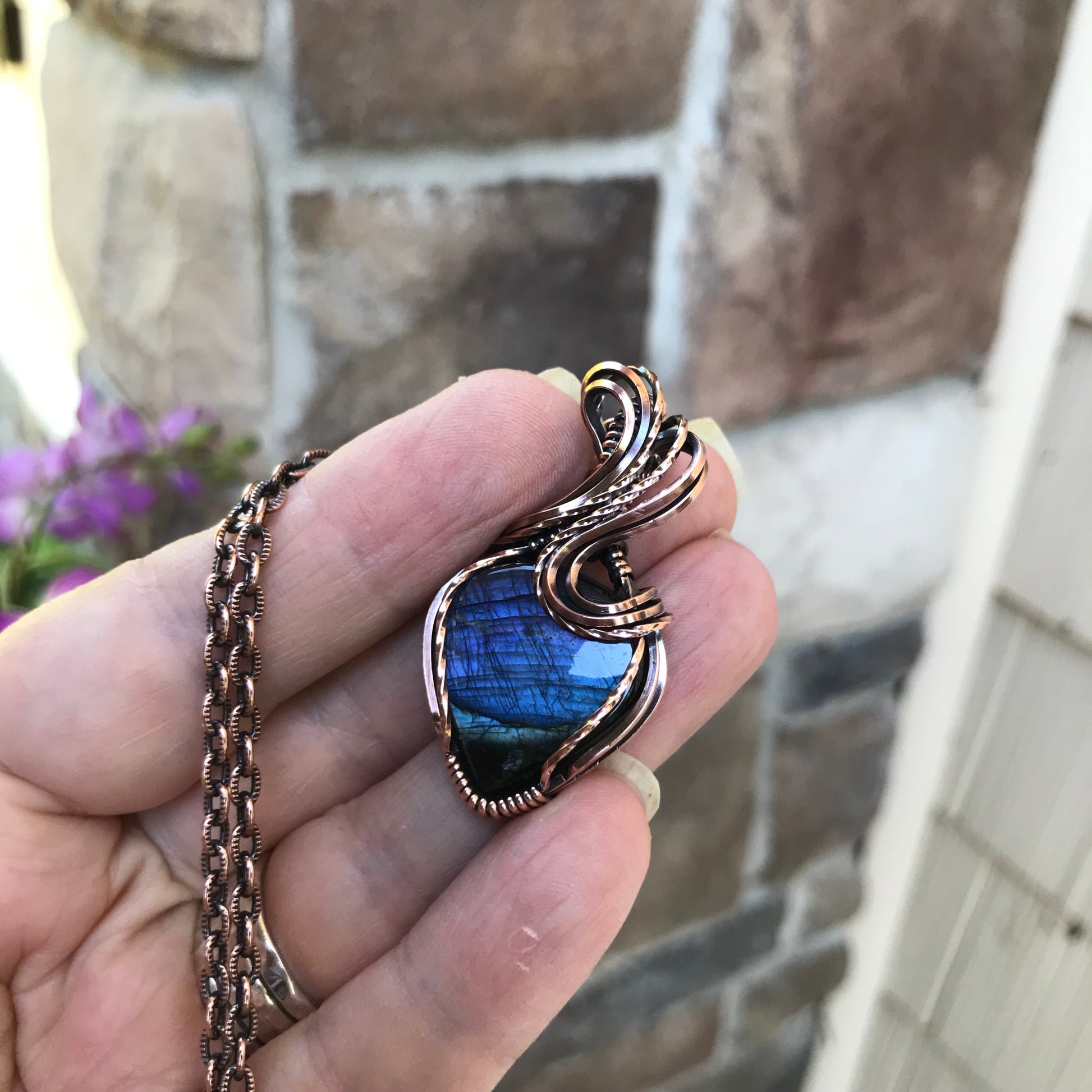 Indigo Purple Labradorite Copper Pendant
