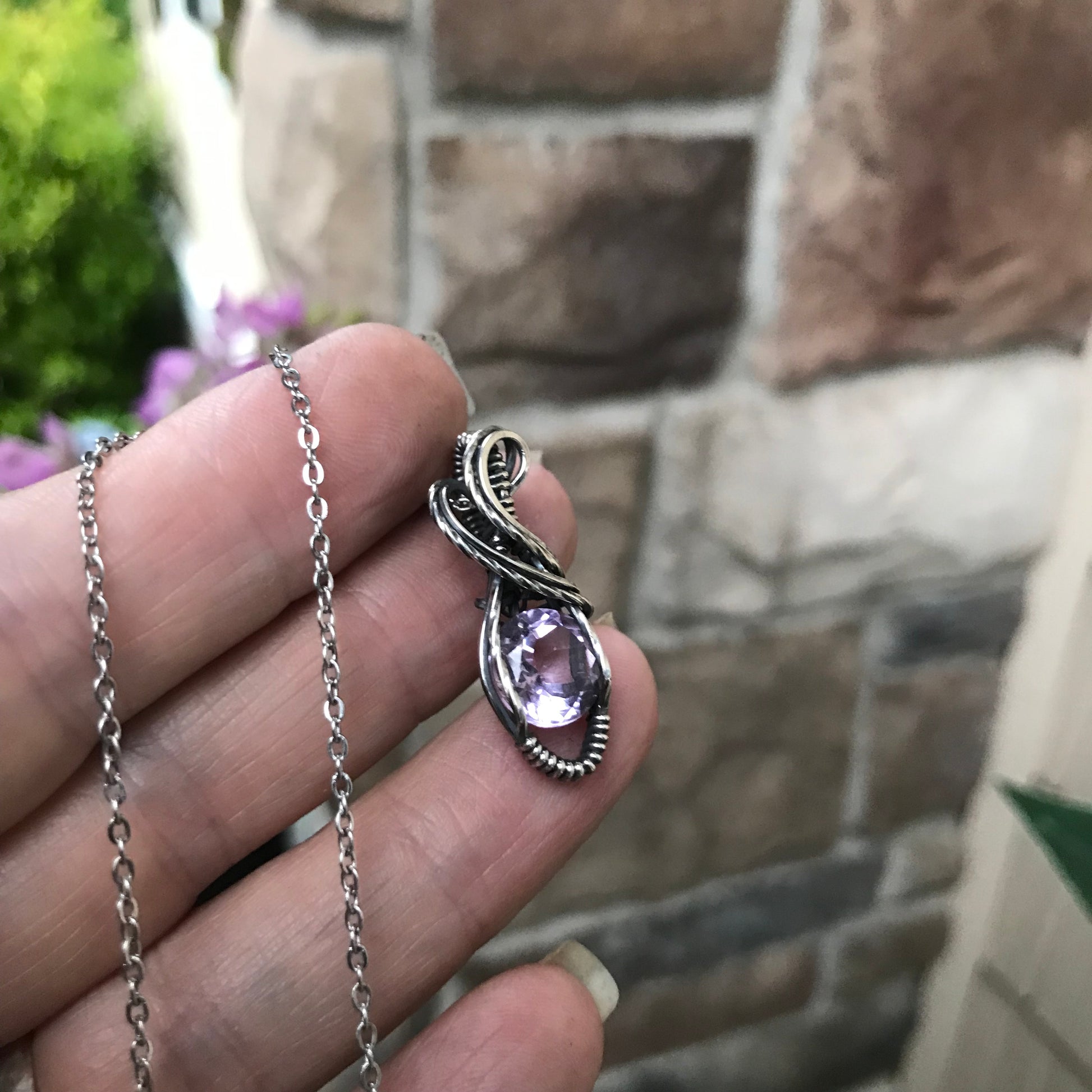 Pink Amethyst Sterling Silver Mini Pendant