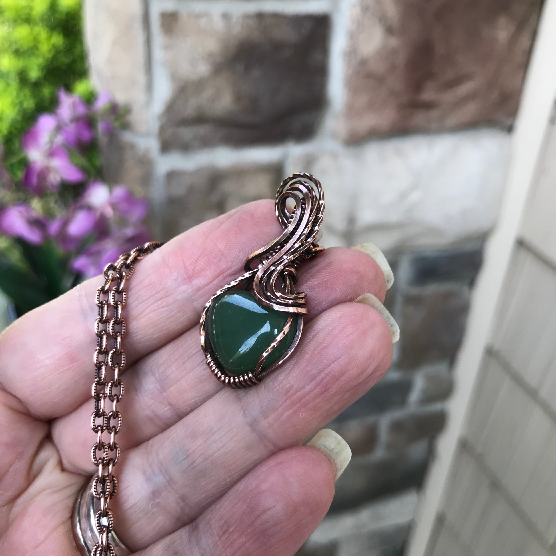 Moss Agate Heart Copper Necklace