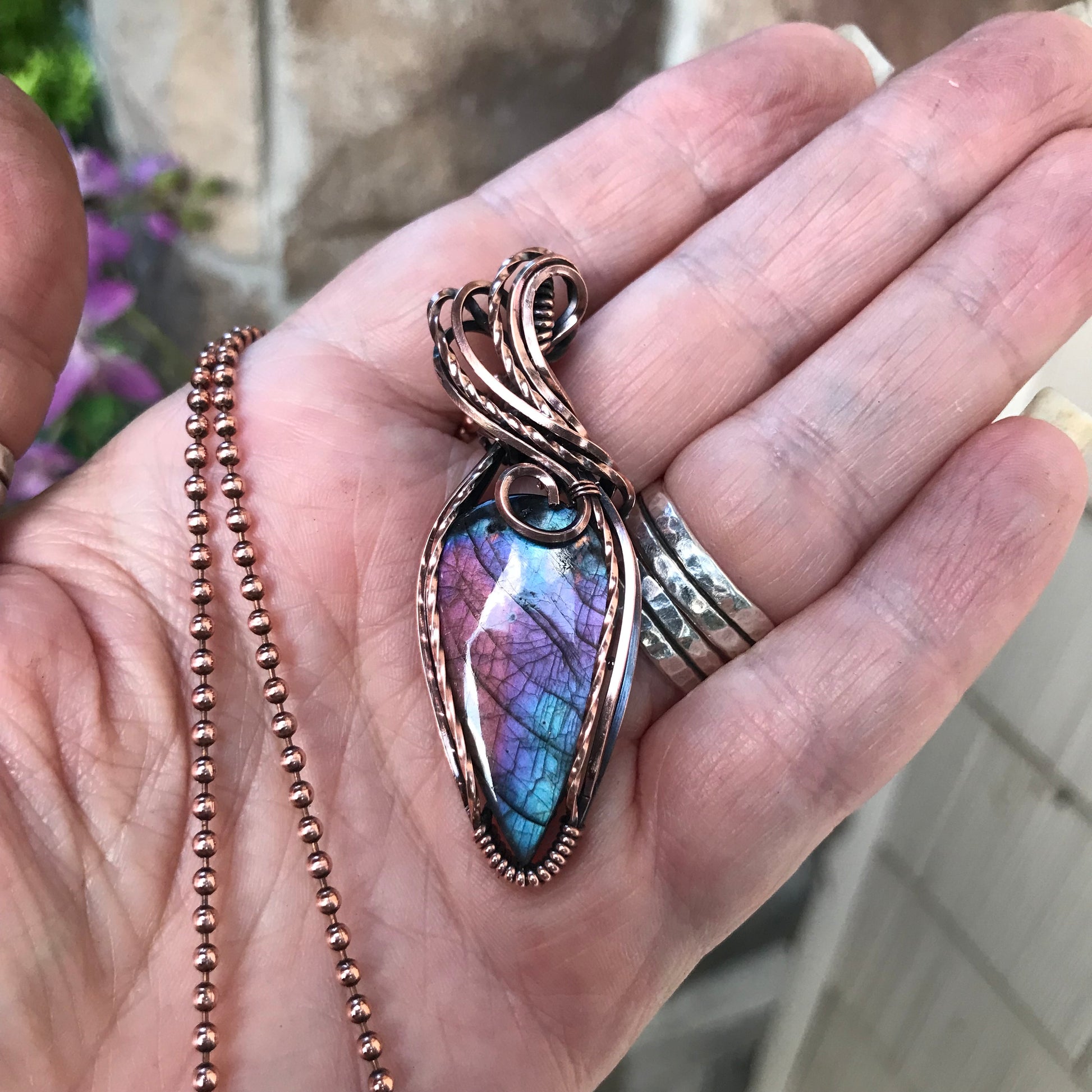 Blue Pink Purple Labradorite Copper Necklace
