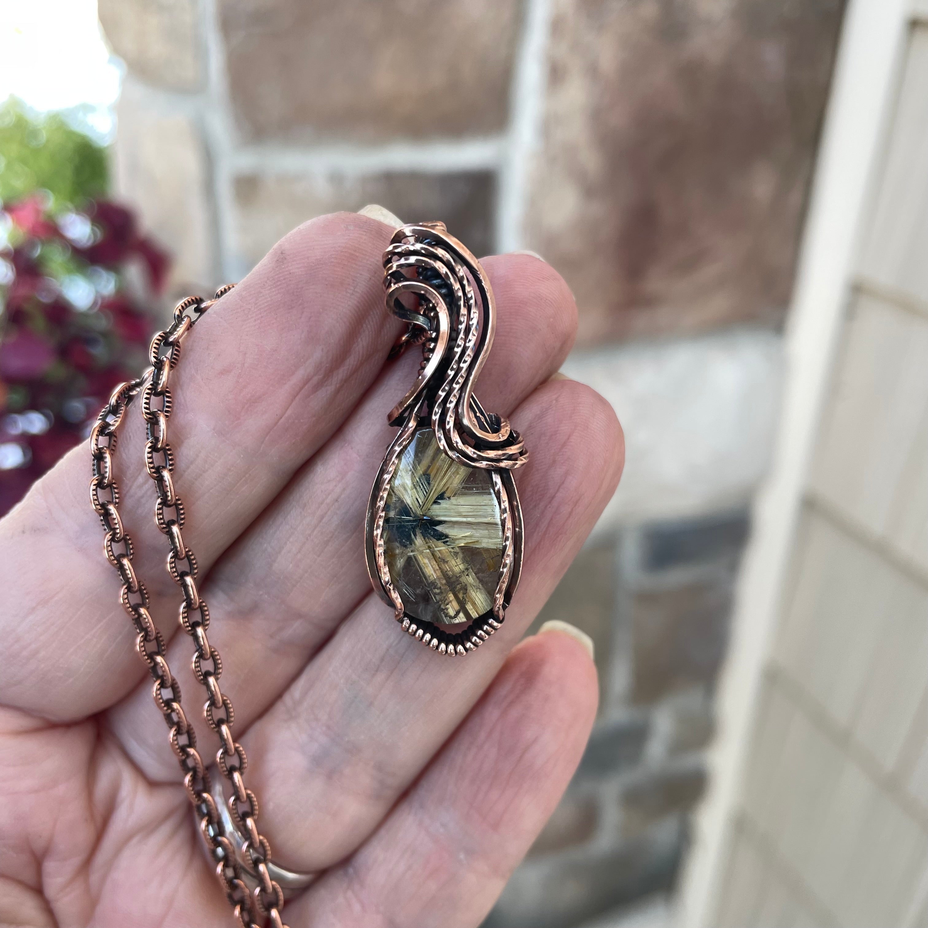 Golden Star Rutilated Quartz Copper Necklace