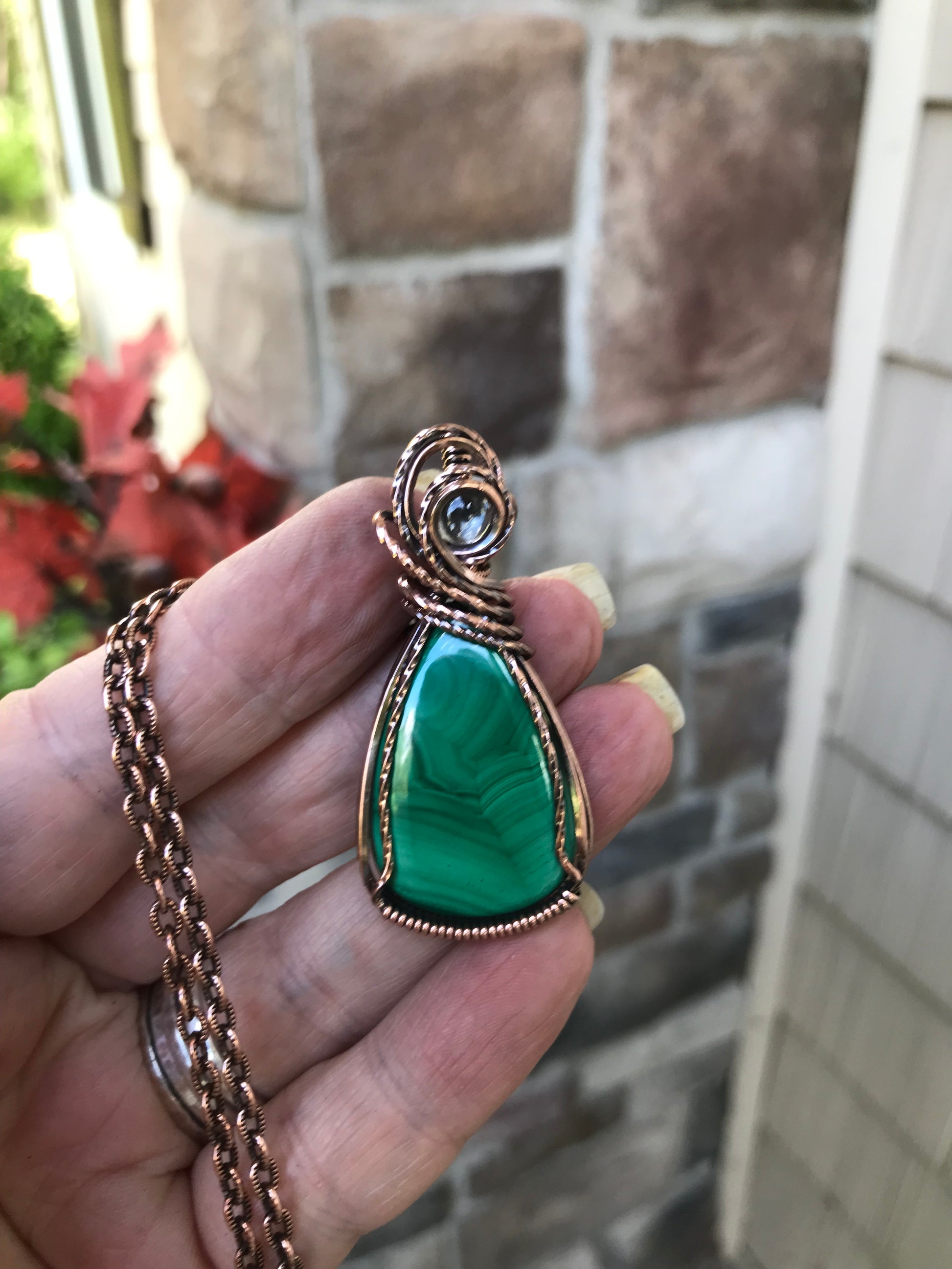 Malachite and Prasiolite Accent Copper Necklace