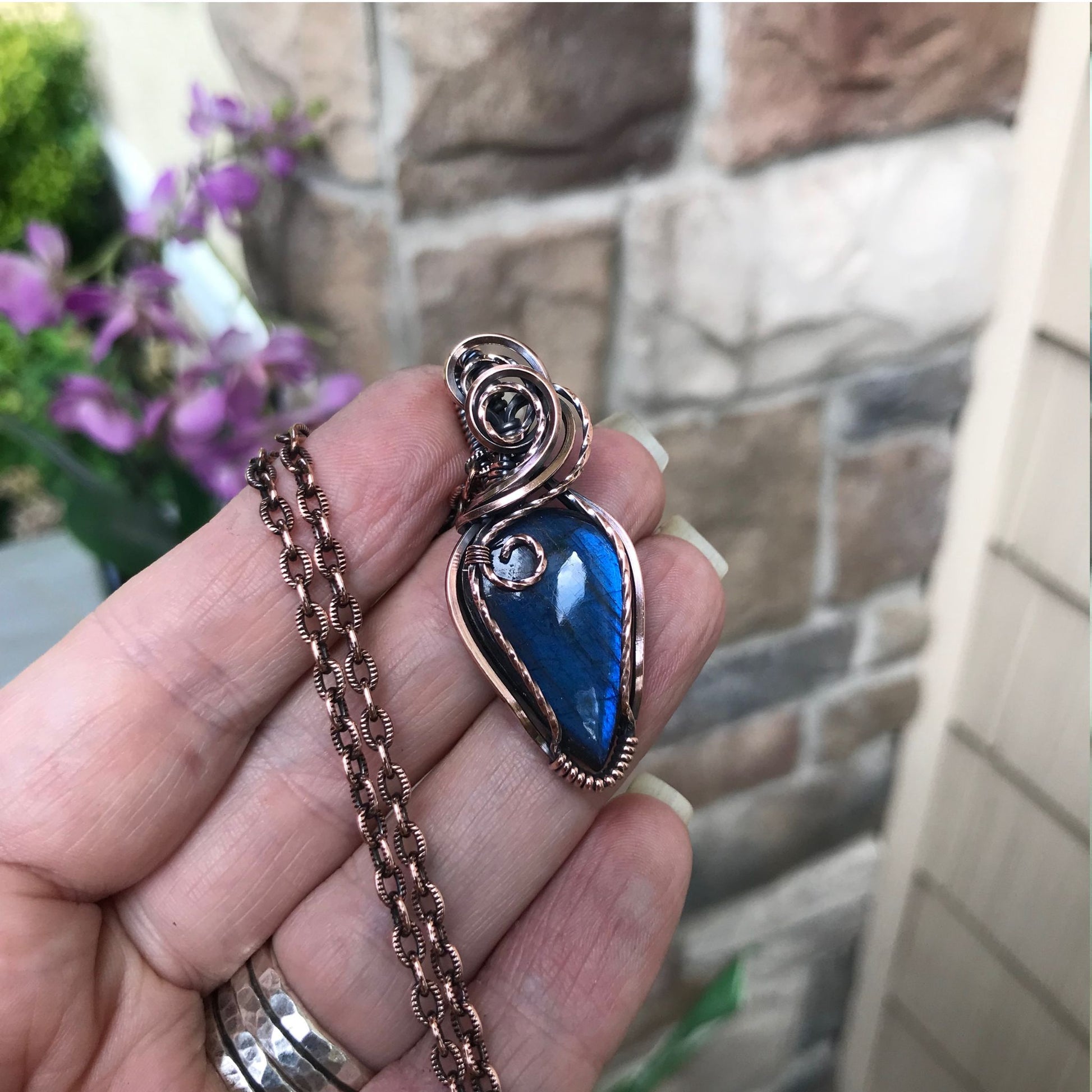 Blue Labradorite Swirly Copper Necklace