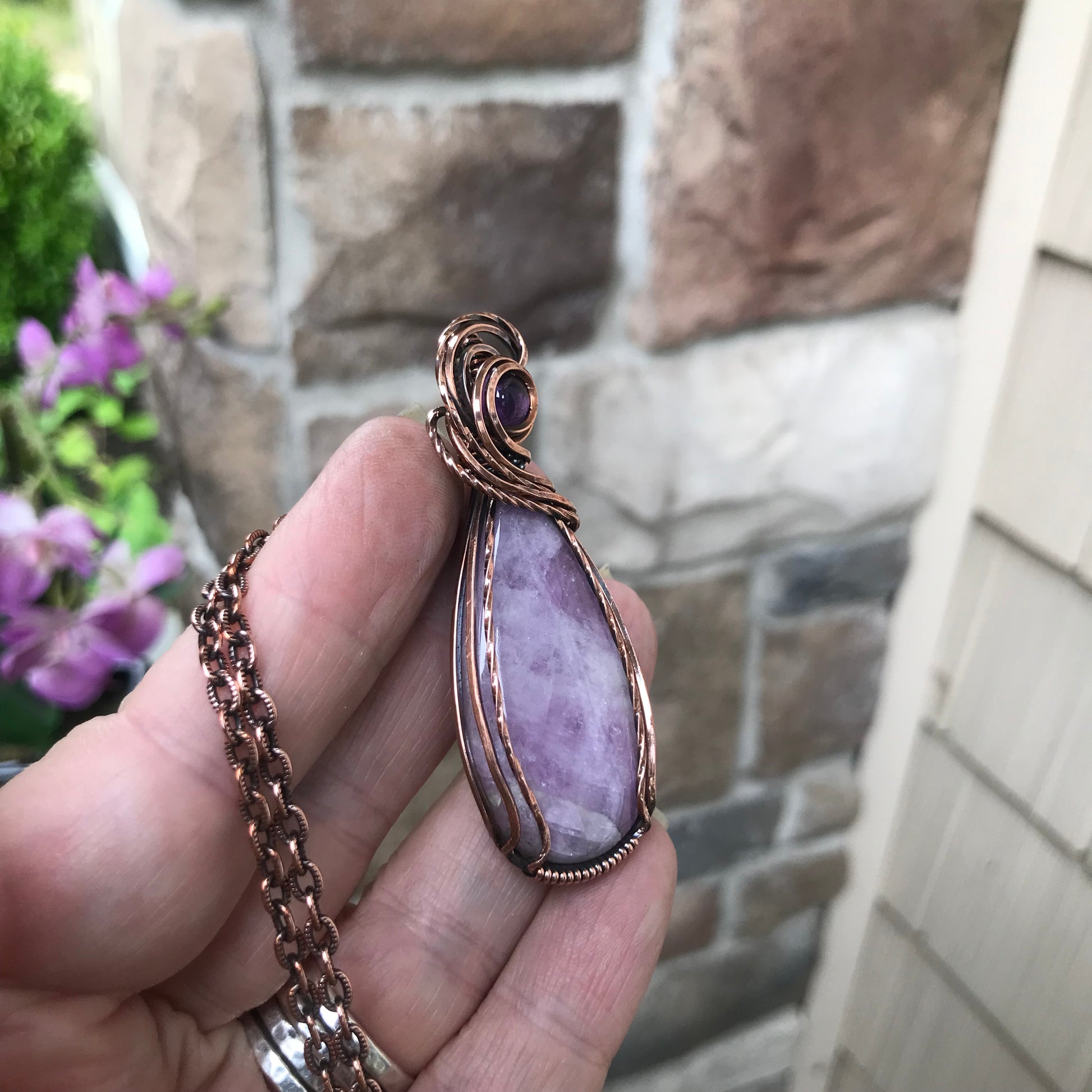 Kunzite & Amethyst Copper Pendant