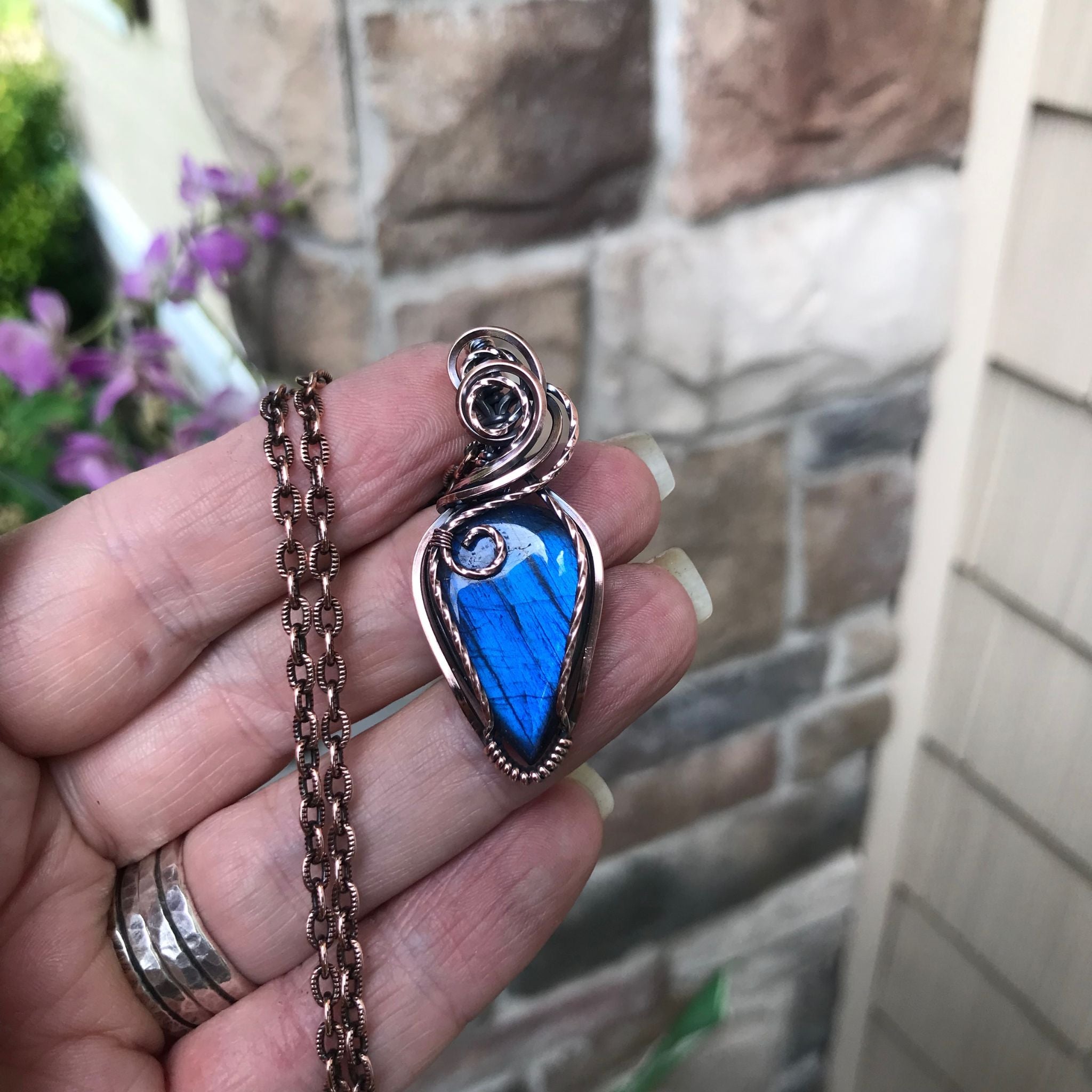 Blue Labradorite Swirly Copper Necklace