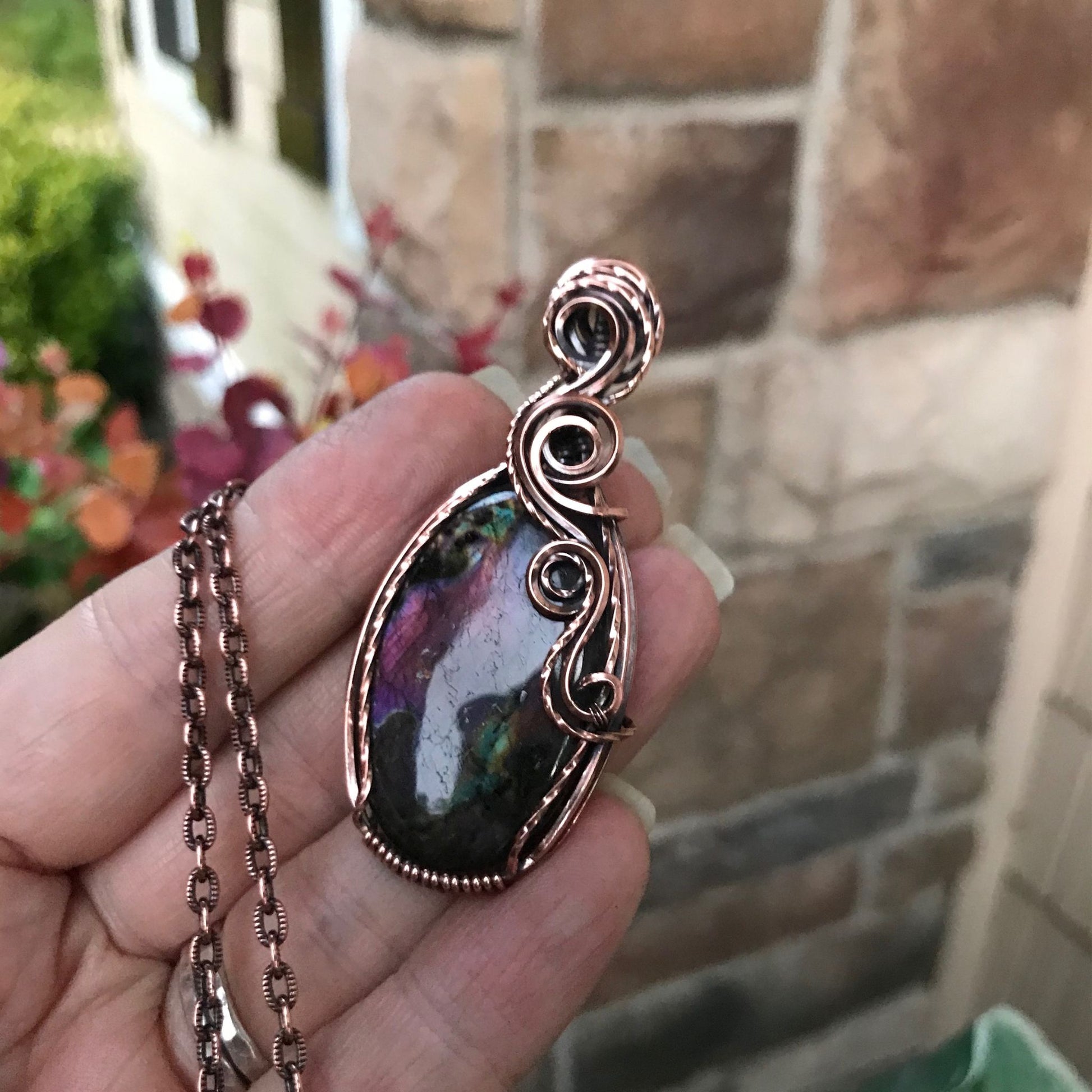 Maroon Purple Labradorite Copper Pendant