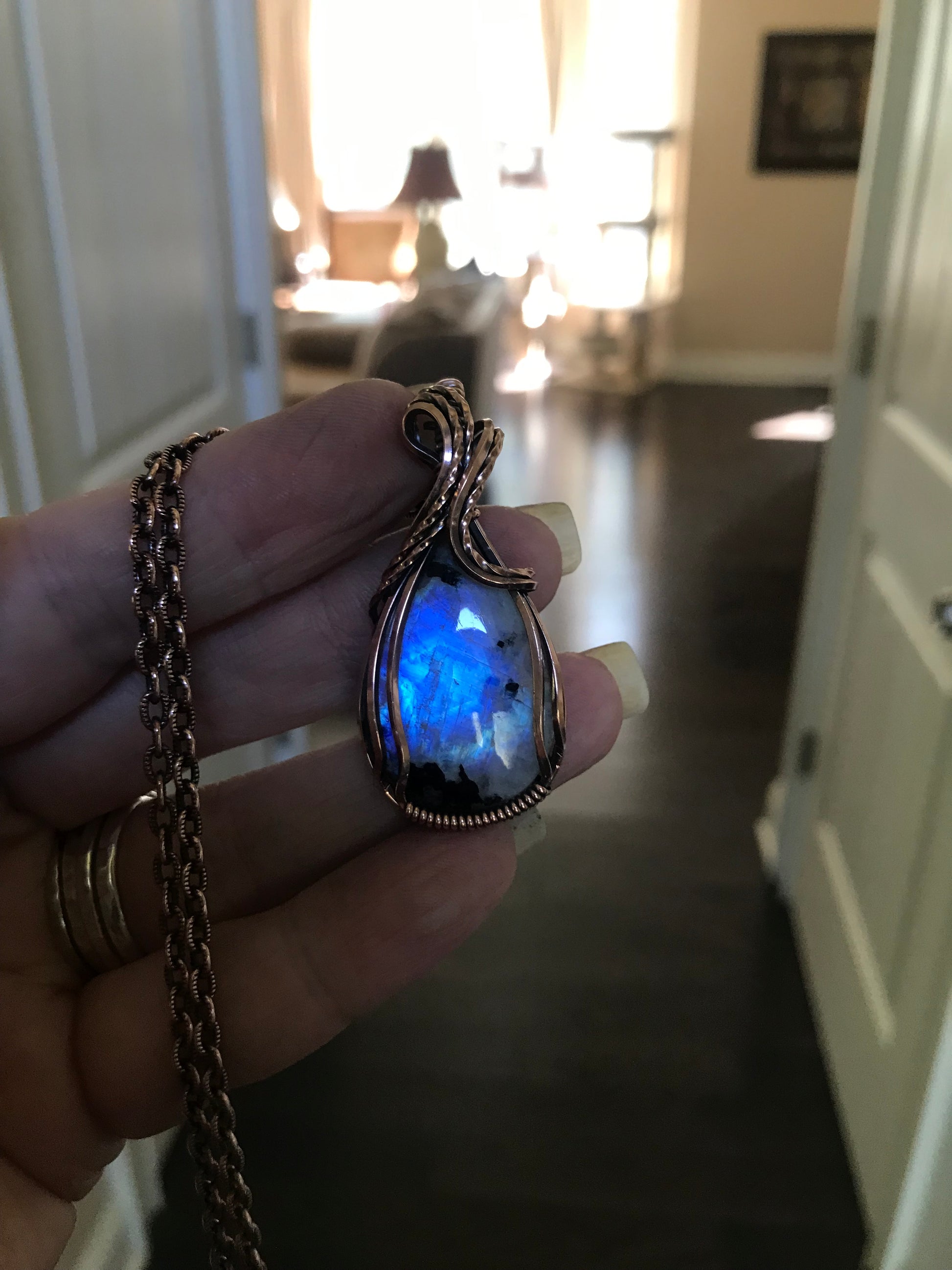 Moonstone with Black Tourmaline Copper Necklace